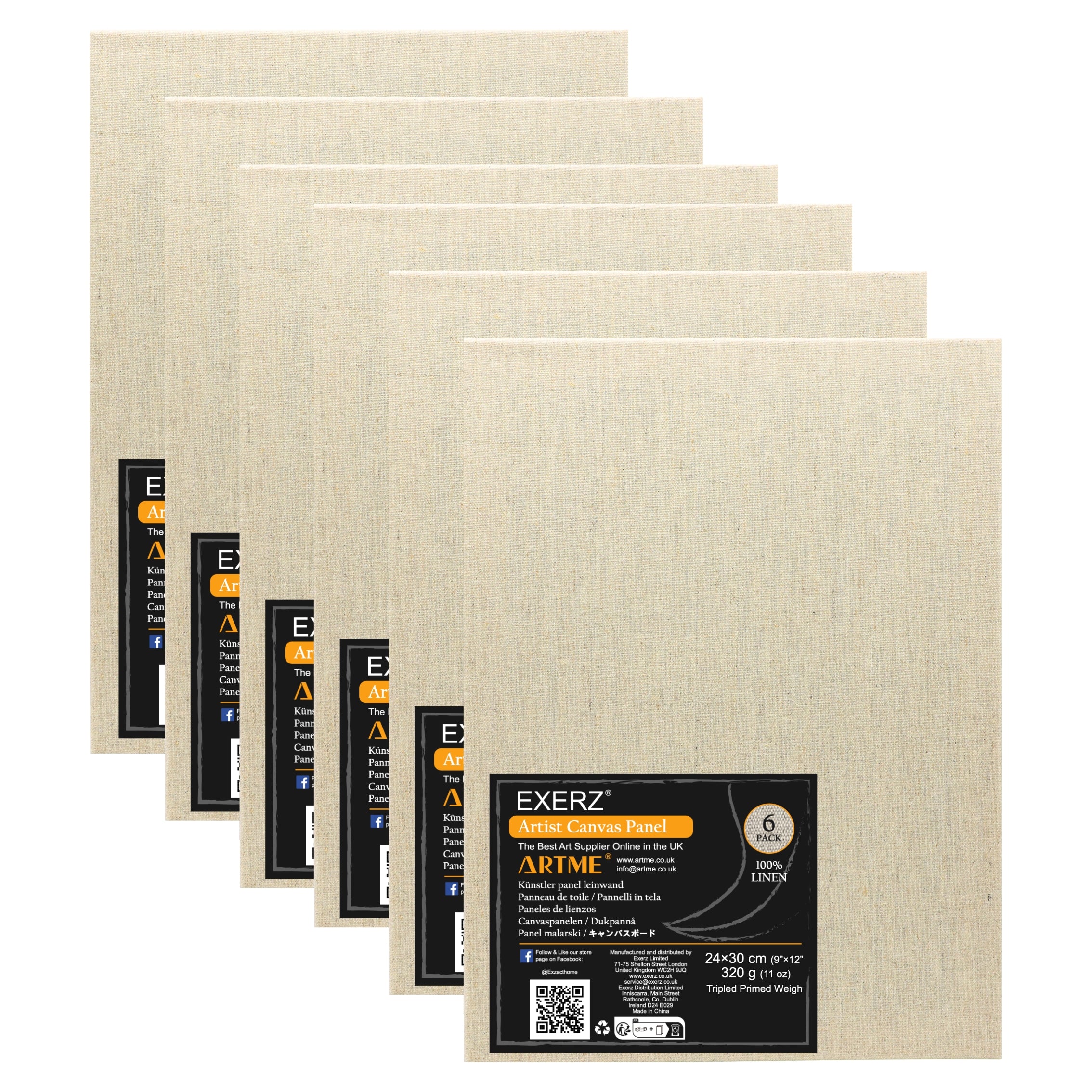 Exerz 24x30cm Linen Canvas Panels 3mm 6pcs - Canvas Board 280gsm
