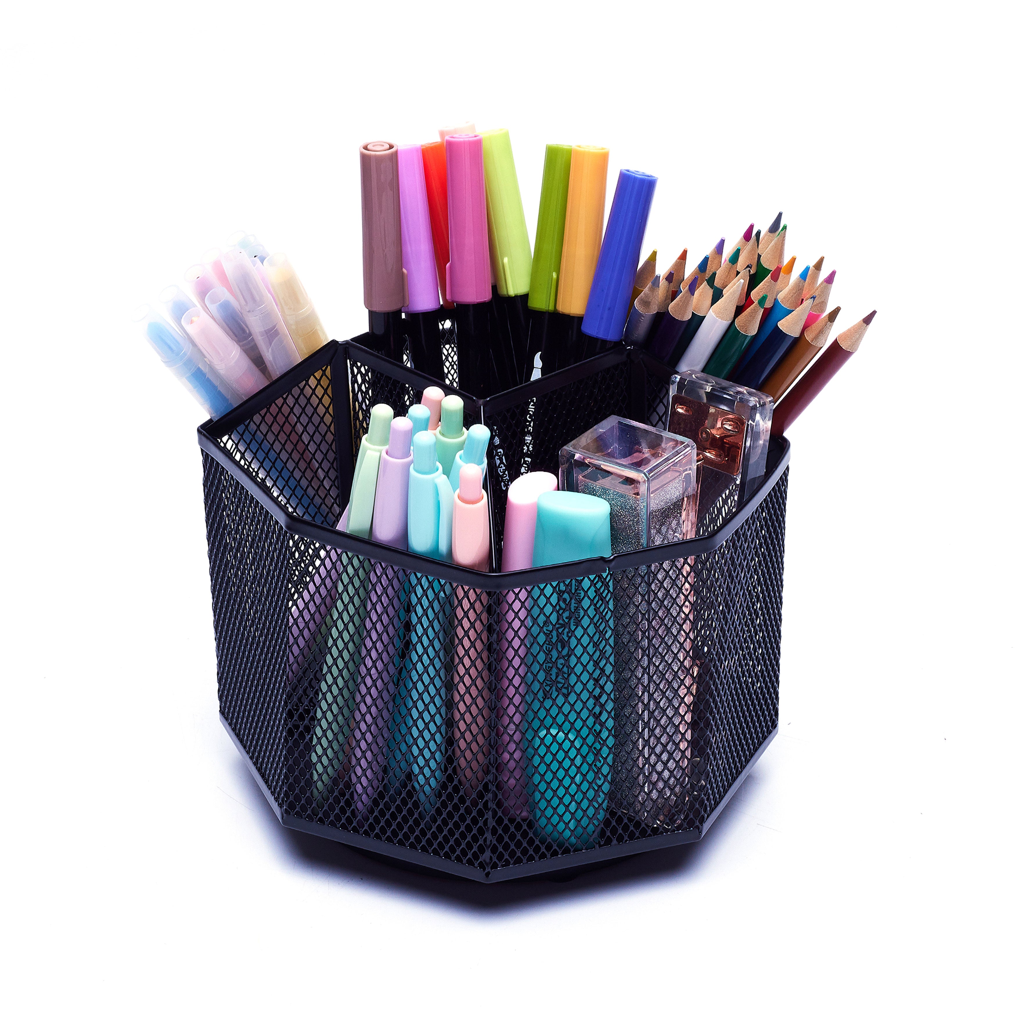 EXERZ Desk Organiser/Mesh Desk Tidy Caddy/Pencil Holder/Multifunctional 360 Rotating - Black