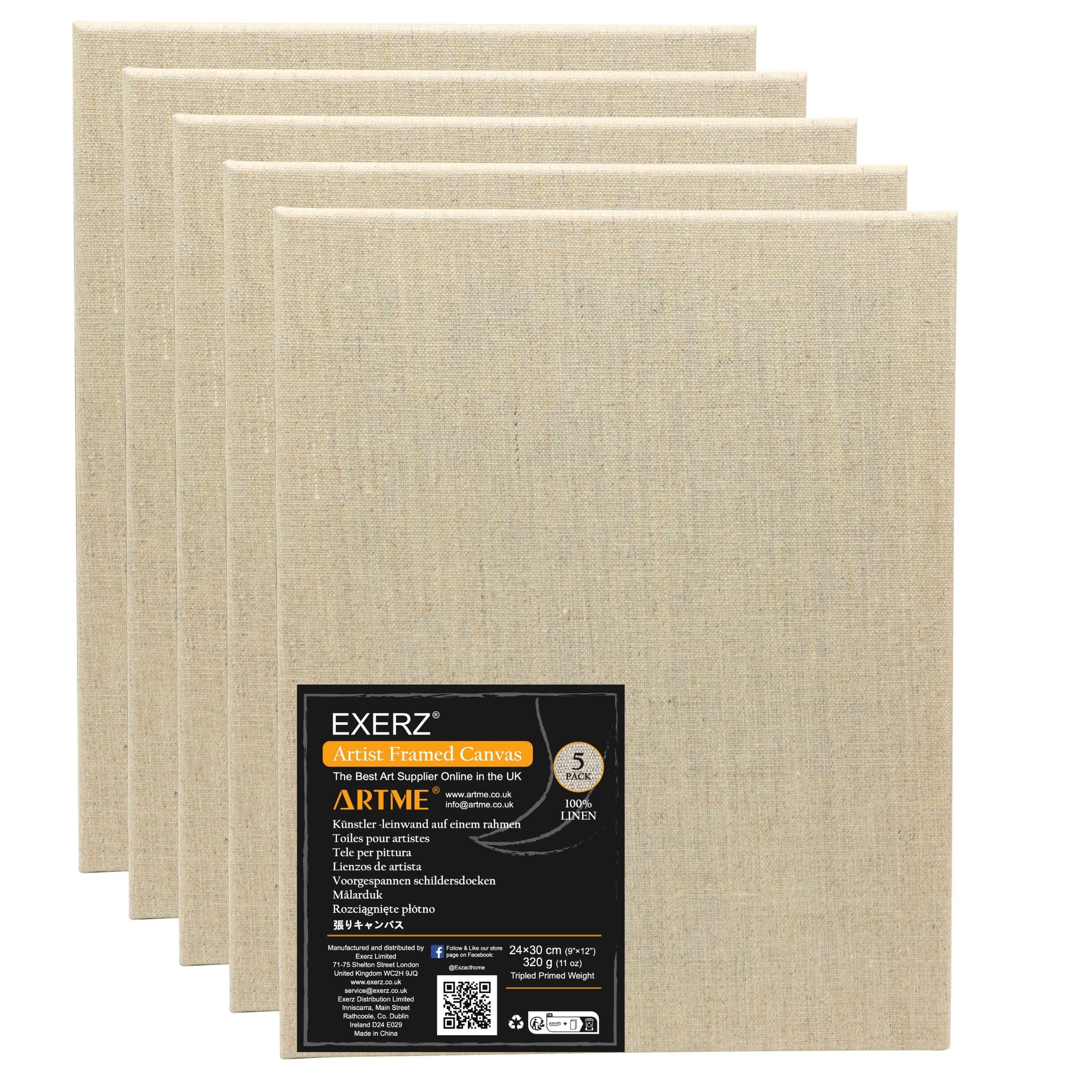 Exerz 24x30cm Linen Stretched Canvas 5pk 1.7cm 280GSM