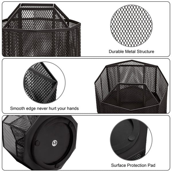 EXERZ Desk Organiser/Mesh Desk Tidy Caddy/Pencil Holder/Multifunctional 360 Rotating - Black