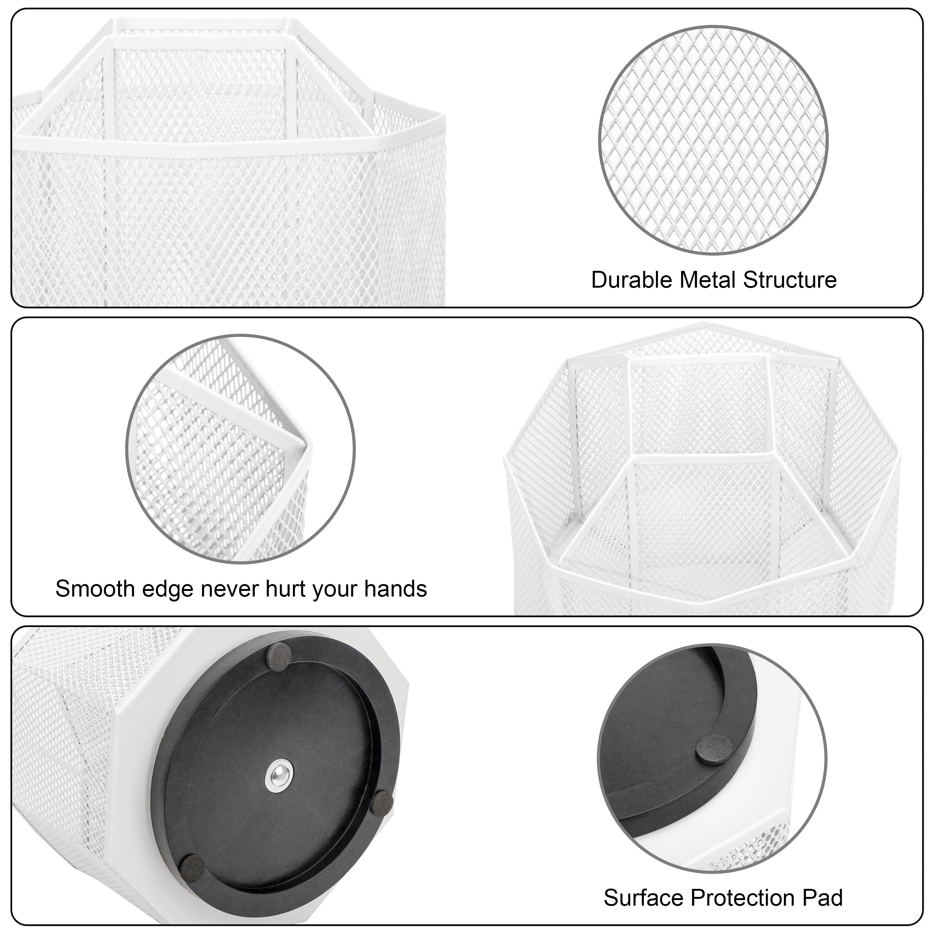 EXERZ Desk Organiser/Mesh Desk Tidy Caddy/Pencil Holder/Multifunctional 360 Rotating -White