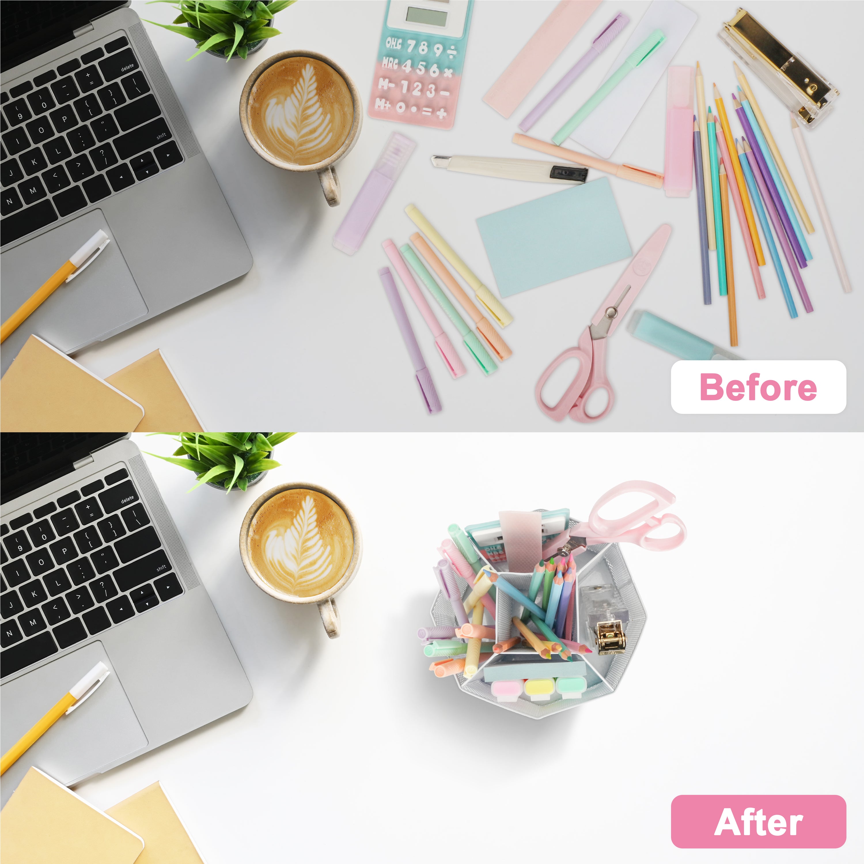EXERZ Desk Organiser/Mesh Desk Tidy Caddy/Pencil Holder/Multifunctional 360 Rotating -White