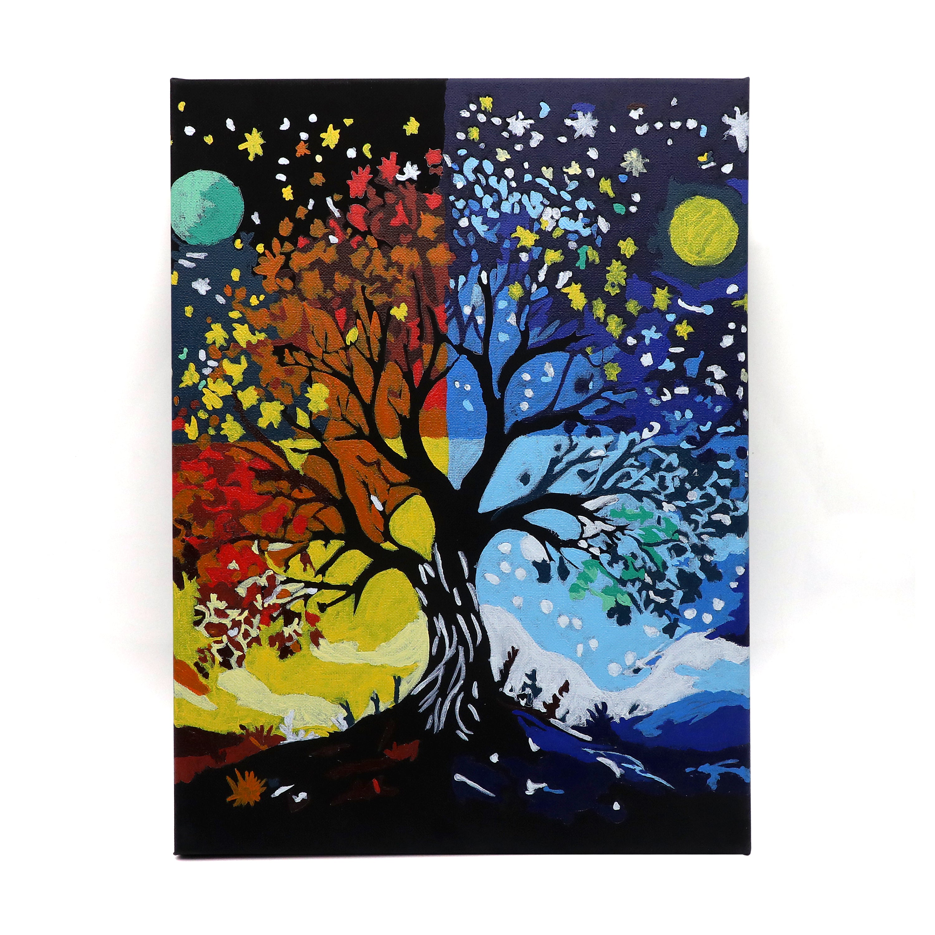 EXERZ Painting by Numbers Kit,30x40cm Canvas with Acrylic Pigment, Brushes and Accessories (Tree)