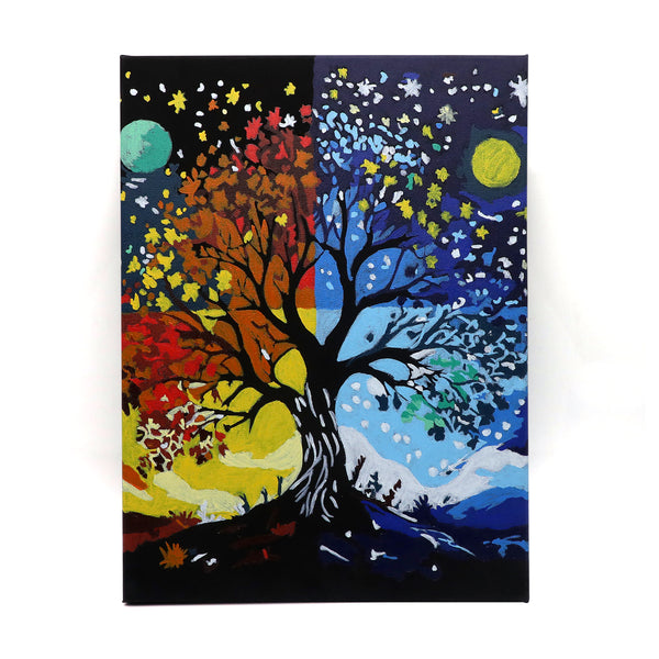 EXERZ Painting by Numbers Kit,30x40cm Canvas with Acrylic Pigment, Brushes and Accessories (Tree)