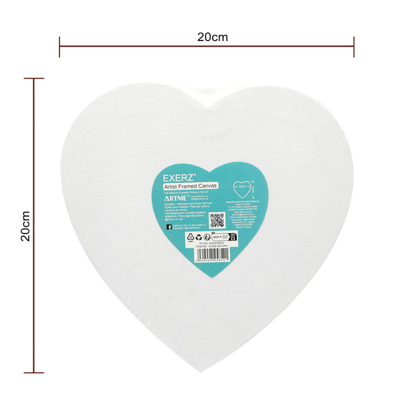 Exerz 20cm Heart Shape Stretched Canvas 4 Pack - 1.7cm 280GSM/ 100% Cotton Blank/Triple Primed