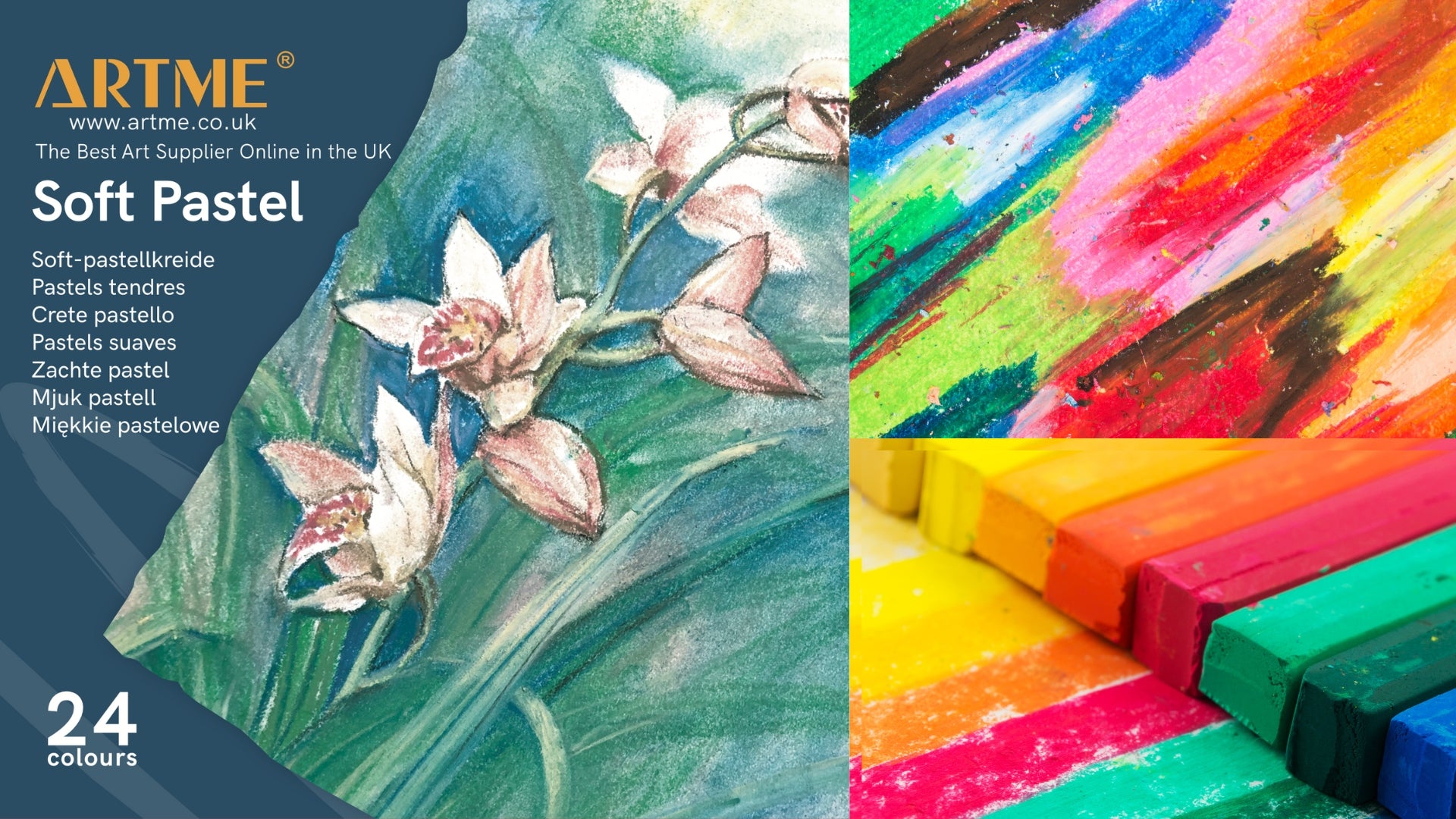 Artme Soft Pastel Paint Sticks Set 24 Assorted Vibrant Colours