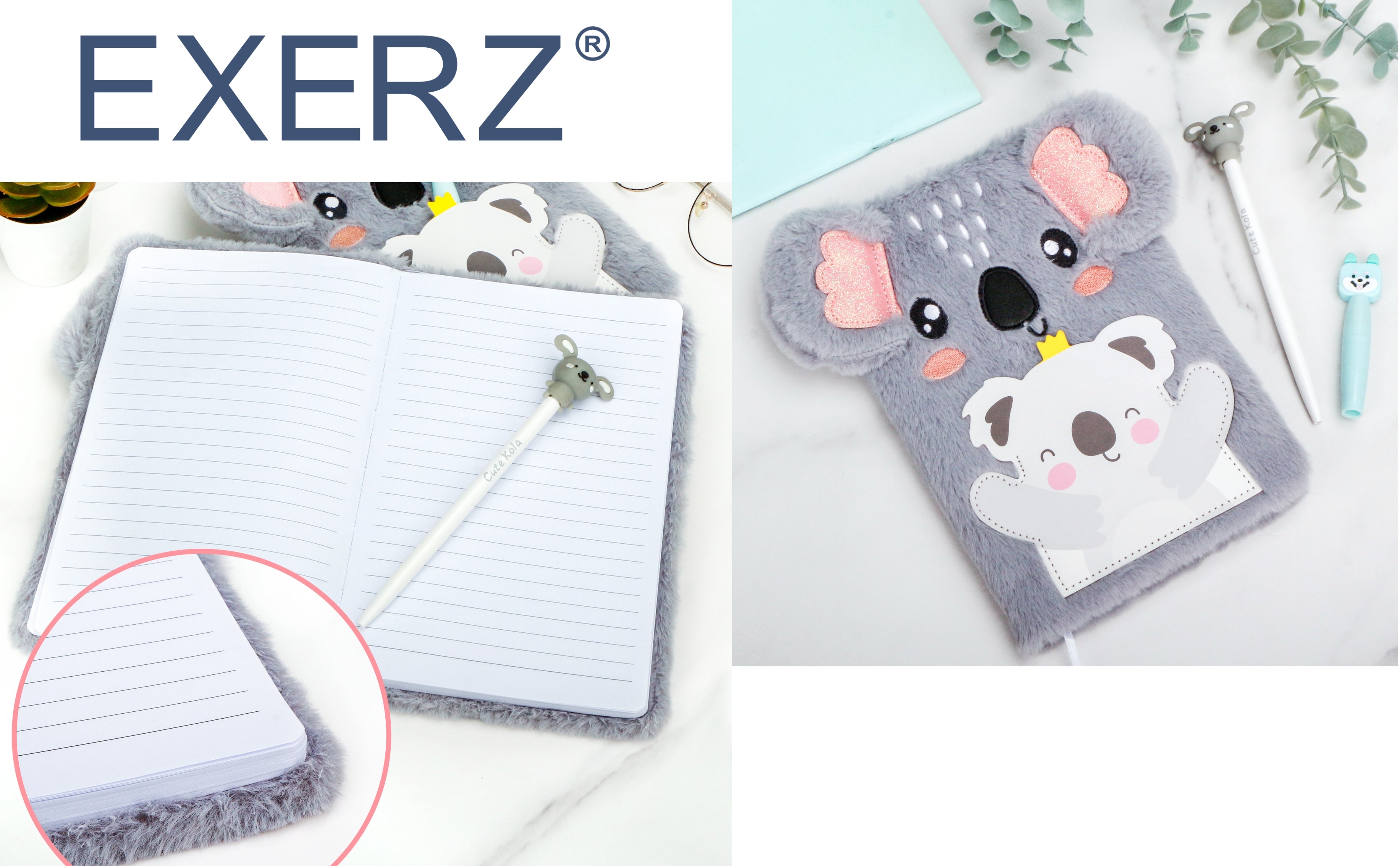 EXERZ Koala Notebook A5 With an Extra Pocket/Pen Holder -160 Pages
