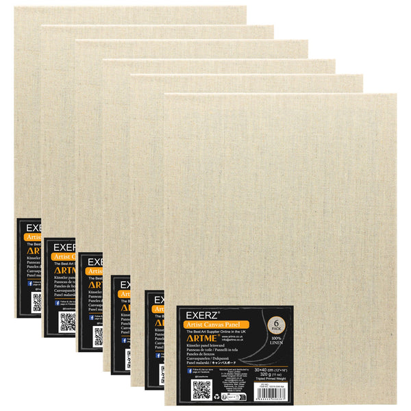 Exerz 30x40cm Linen Canvas Panels 3mm 6pcs - A3 Canvas Board 280gsm