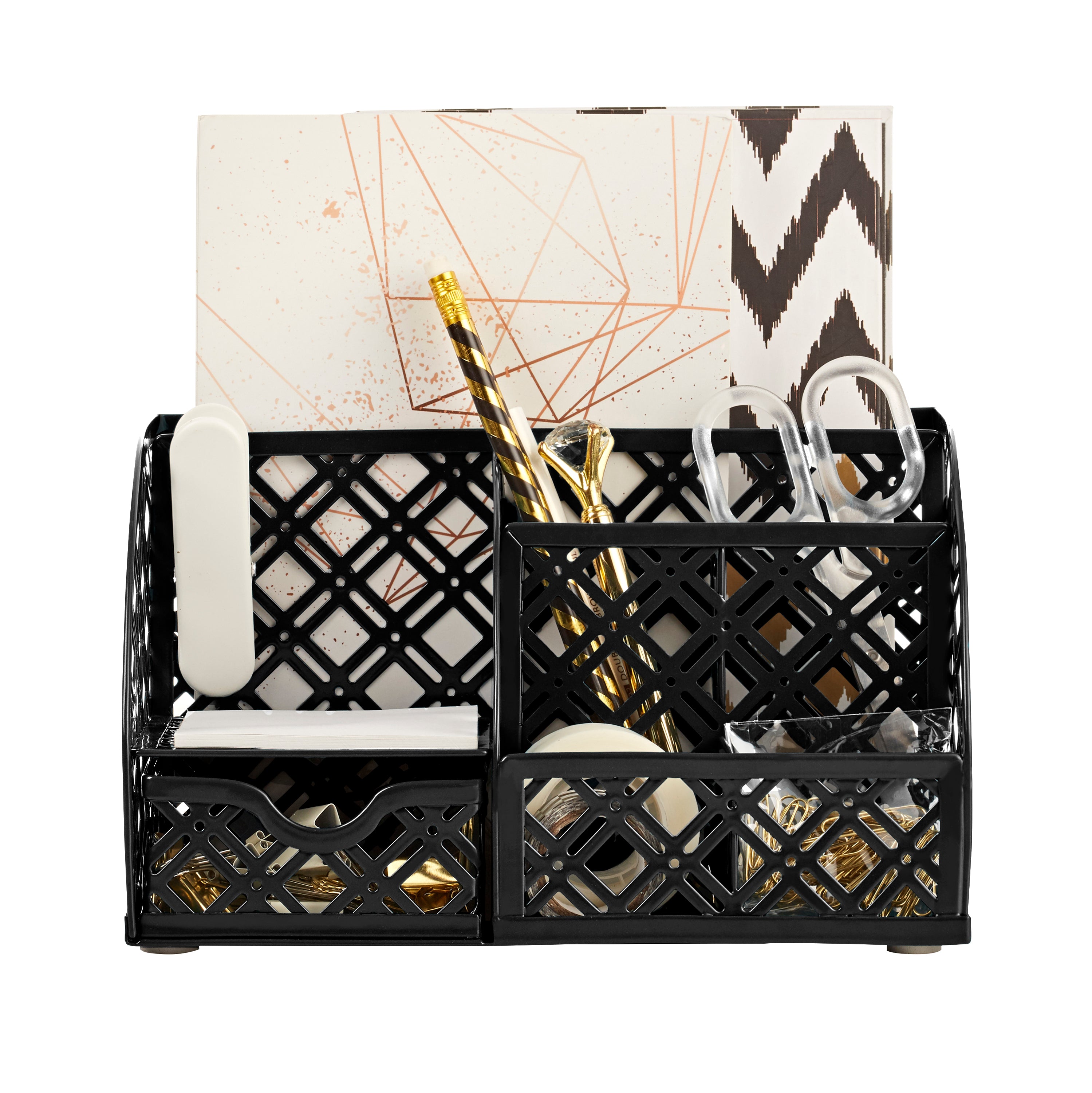 EXERZ Desk Organiser with 7 Compartments -Mesh Desk Tidy Caddy - Black