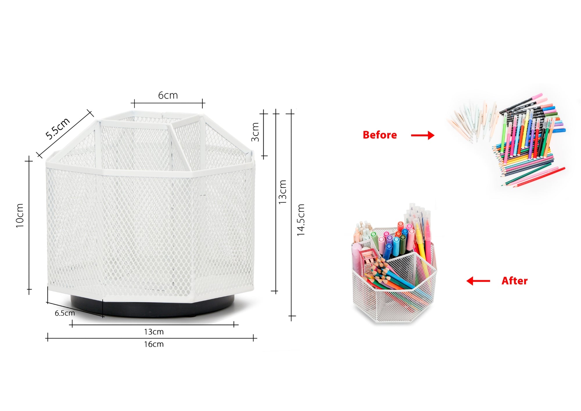 EXERZ Desk Organiser/Mesh Desk Tidy Caddy/Pencil Holder/Multifunctional 360 Rotating -White