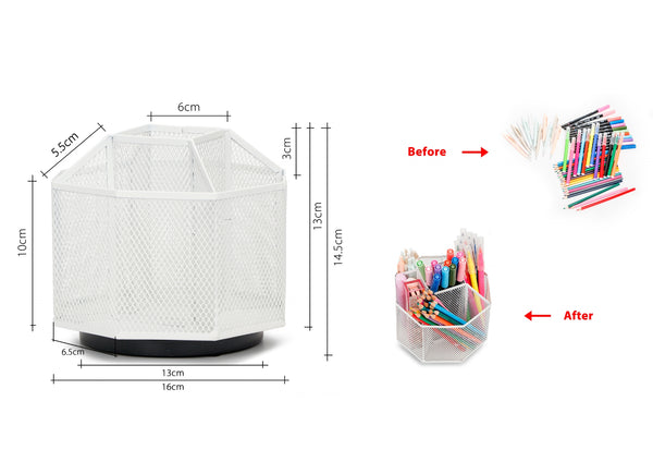 EXERZ Desk Organiser/Mesh Desk Tidy Caddy/Pencil Holder/Multifunctional 360 Rotating -White