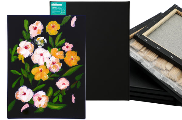 Exerz 40x50cm Black Canvas 1.7cm Stretched Artist Canvas - 280GSM 100% Cotton - 4PK