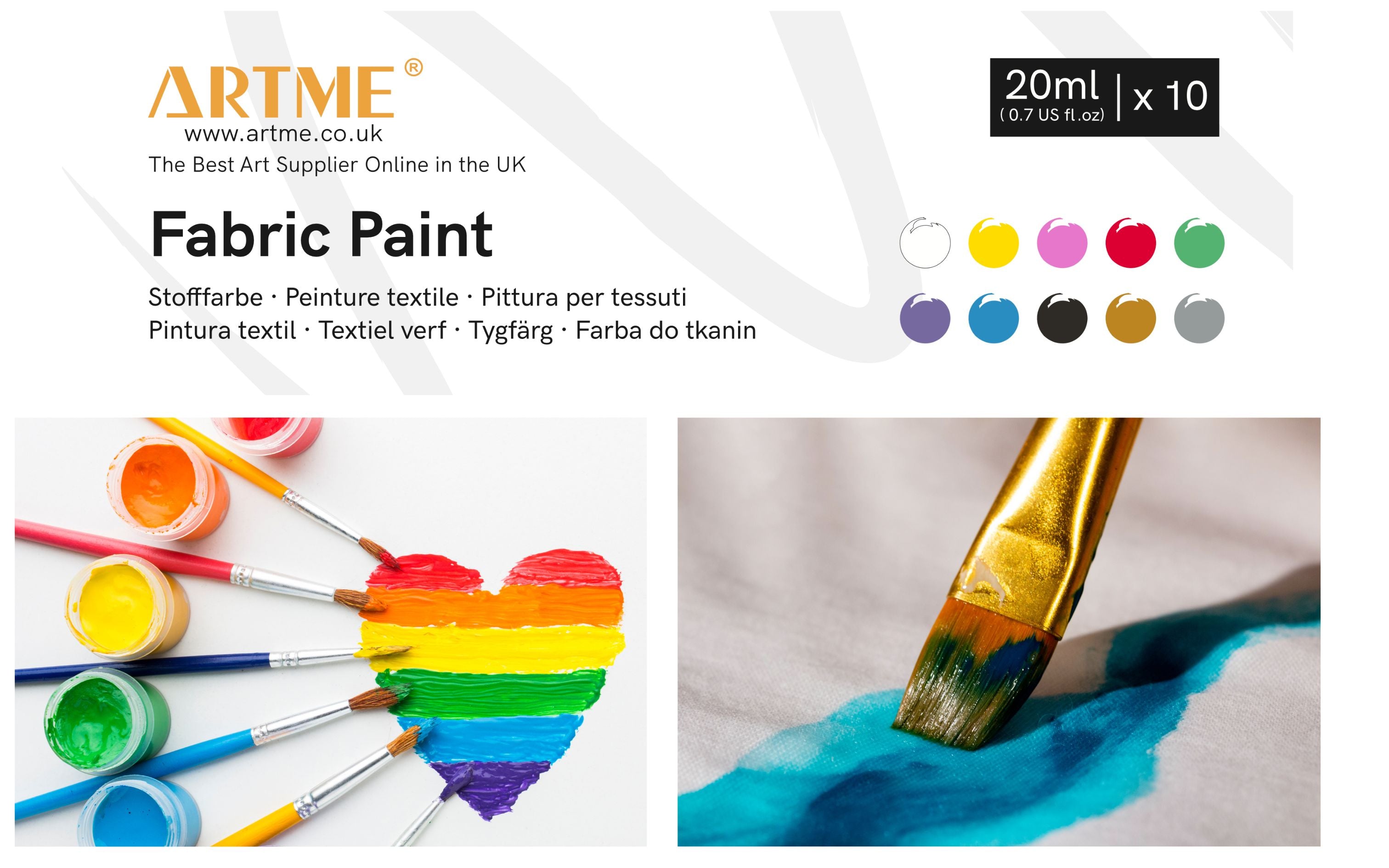 Artme Fabric Paint Set 10 Colours 20ml x 10