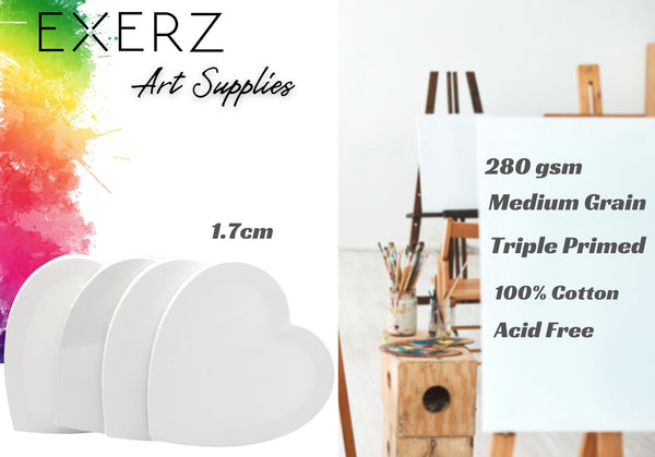 Exerz 20cm Heart Shape Stretched Canvas 4 Pack - 1.7cm 280GSM/ 100% Cotton Blank/Triple Primed