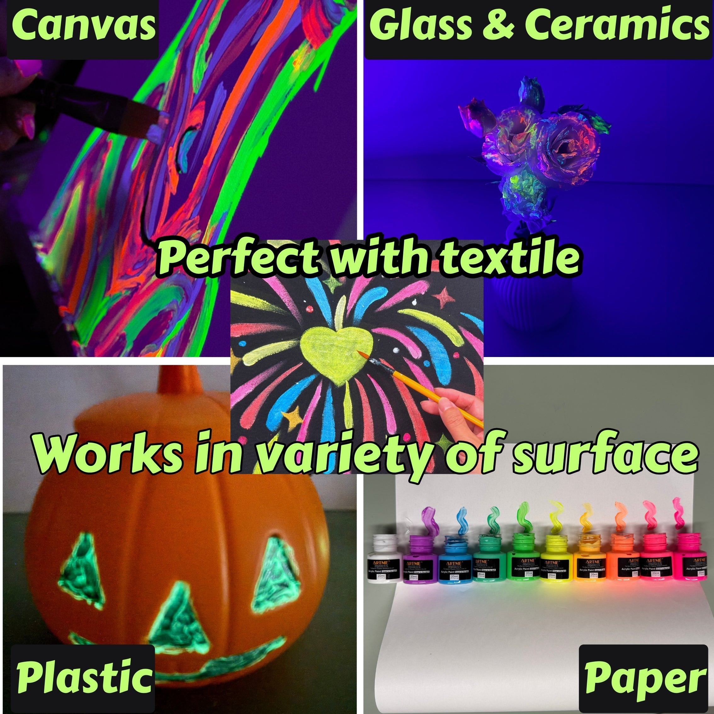 ARTME Glow in the Dark Textile Paint 20ml x10pcs