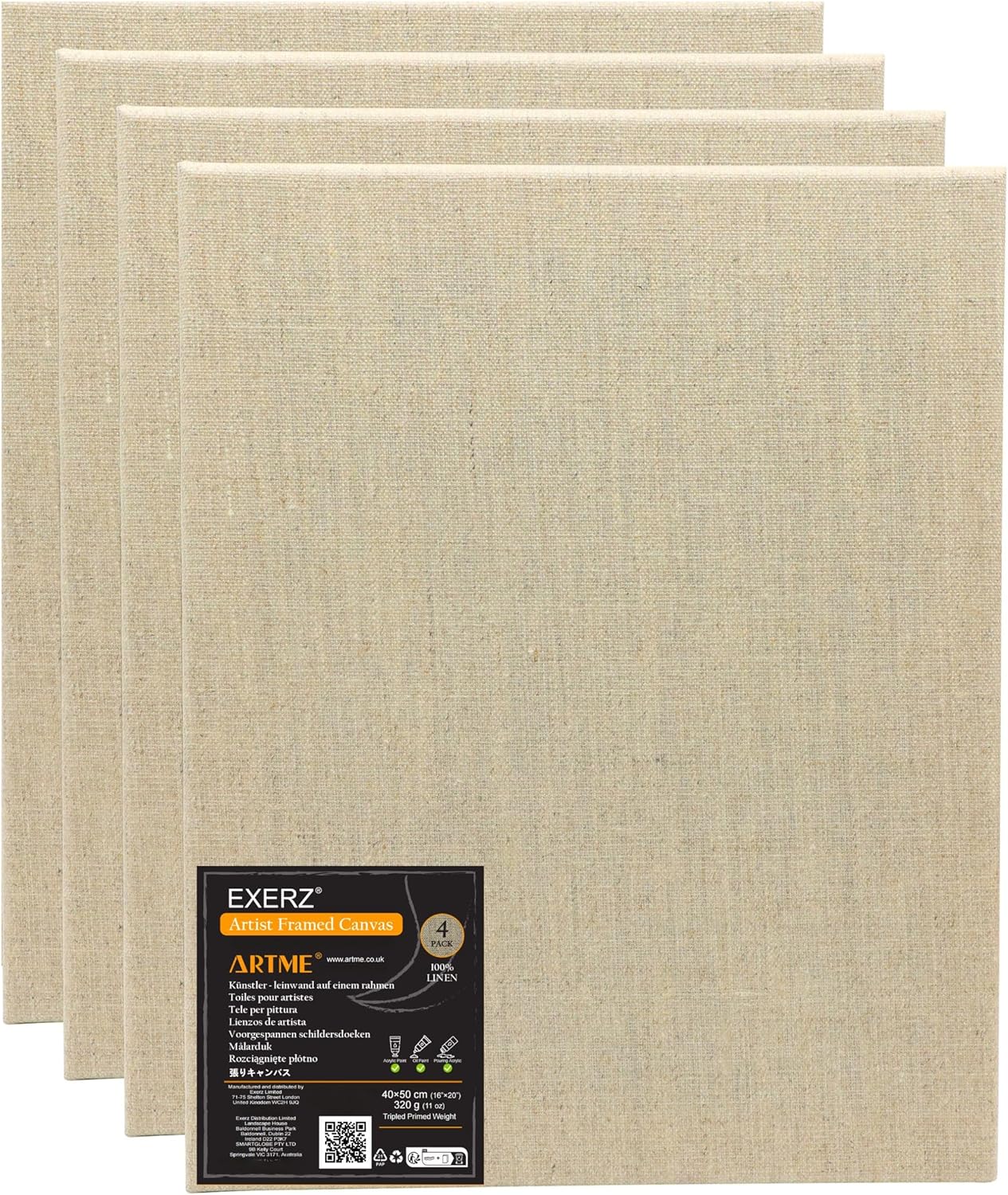 Exerz 40x50cm Linen Stretched Canvas 4pk 1.7cm 280GSM