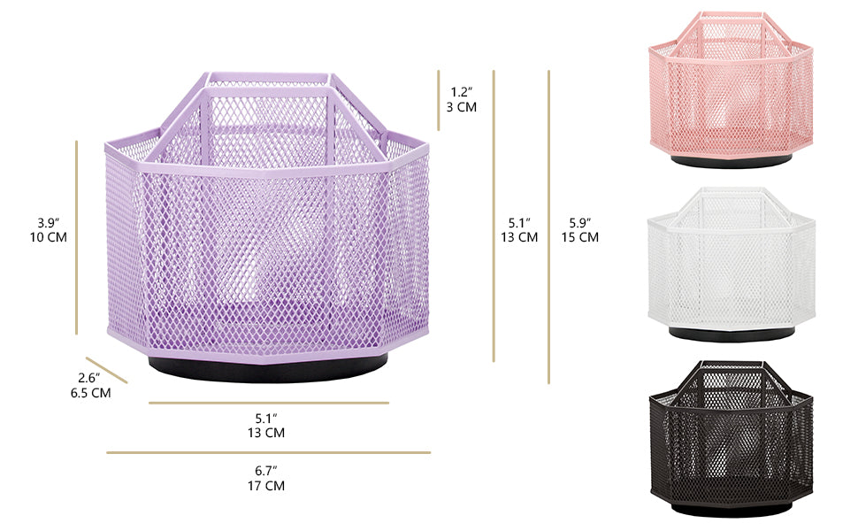 EXERZ Desk Organiser/Mesh Desk Tidy Caddy/Pencil Holder/Multifunctional 360 Rotating - Light Purple