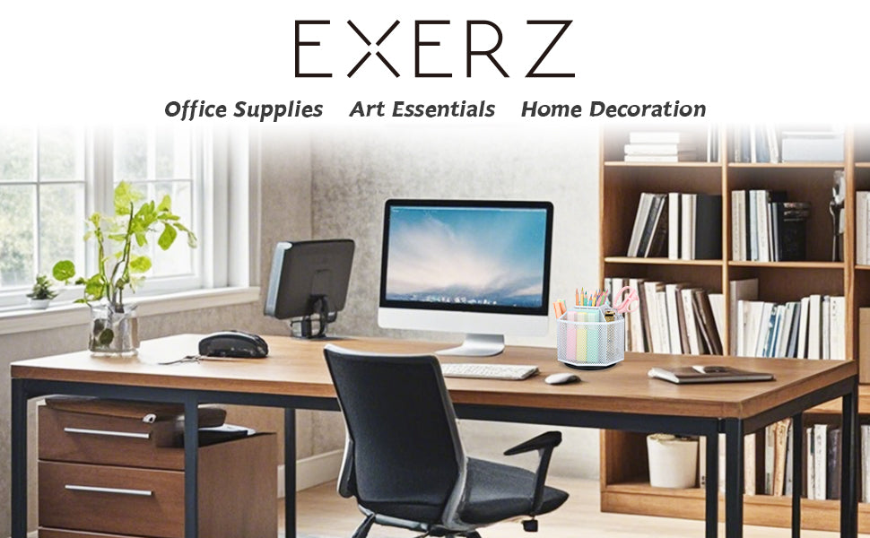 EXERZ Desk Organiser/Mesh Desk Tidy Caddy/Pencil Holder/Multifunctional 360 Rotating -White