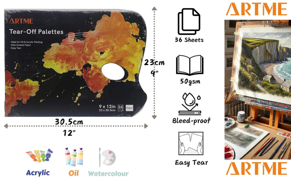 Artme Tear-off Paper Palettes 22.9x30.5cm, 50g, 36 sheets - Disposable Palettes - 2pk