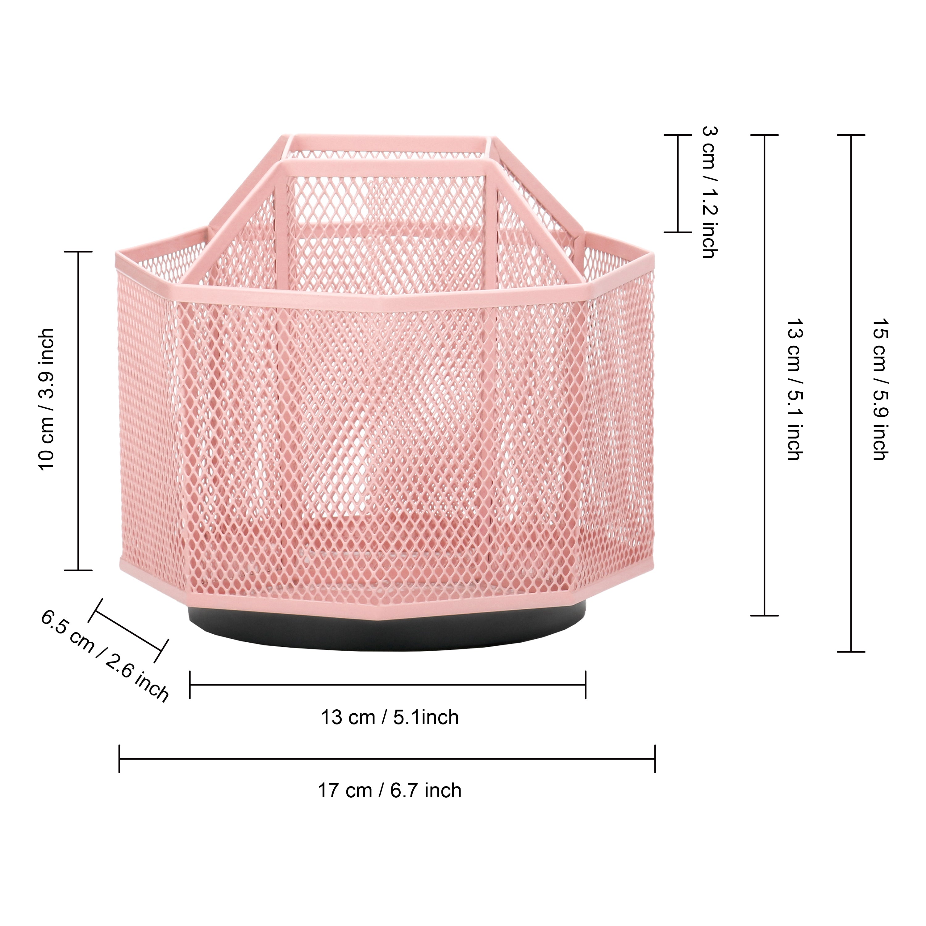 EXERZ Desk Organiser/Mesh Desk Tidy Caddy/Pencil Holder/Multifunctional 360 Rotating - Light Pink