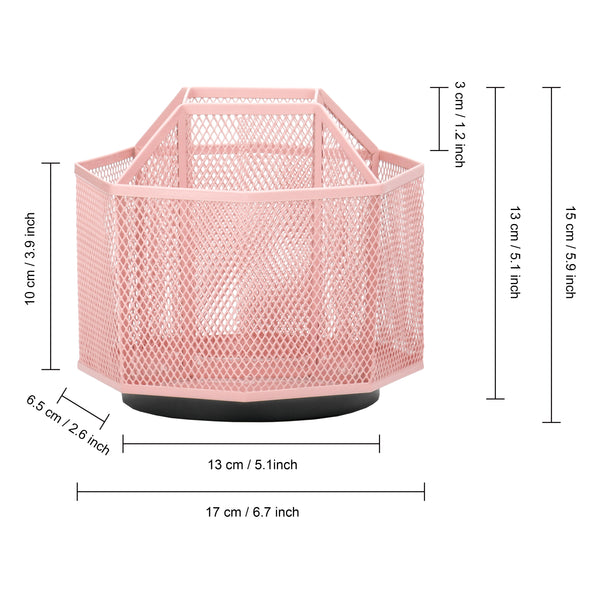 EXERZ Desk Organiser/Mesh Desk Tidy Caddy/Pencil Holder/Multifunctional 360 Rotating - Light Pink