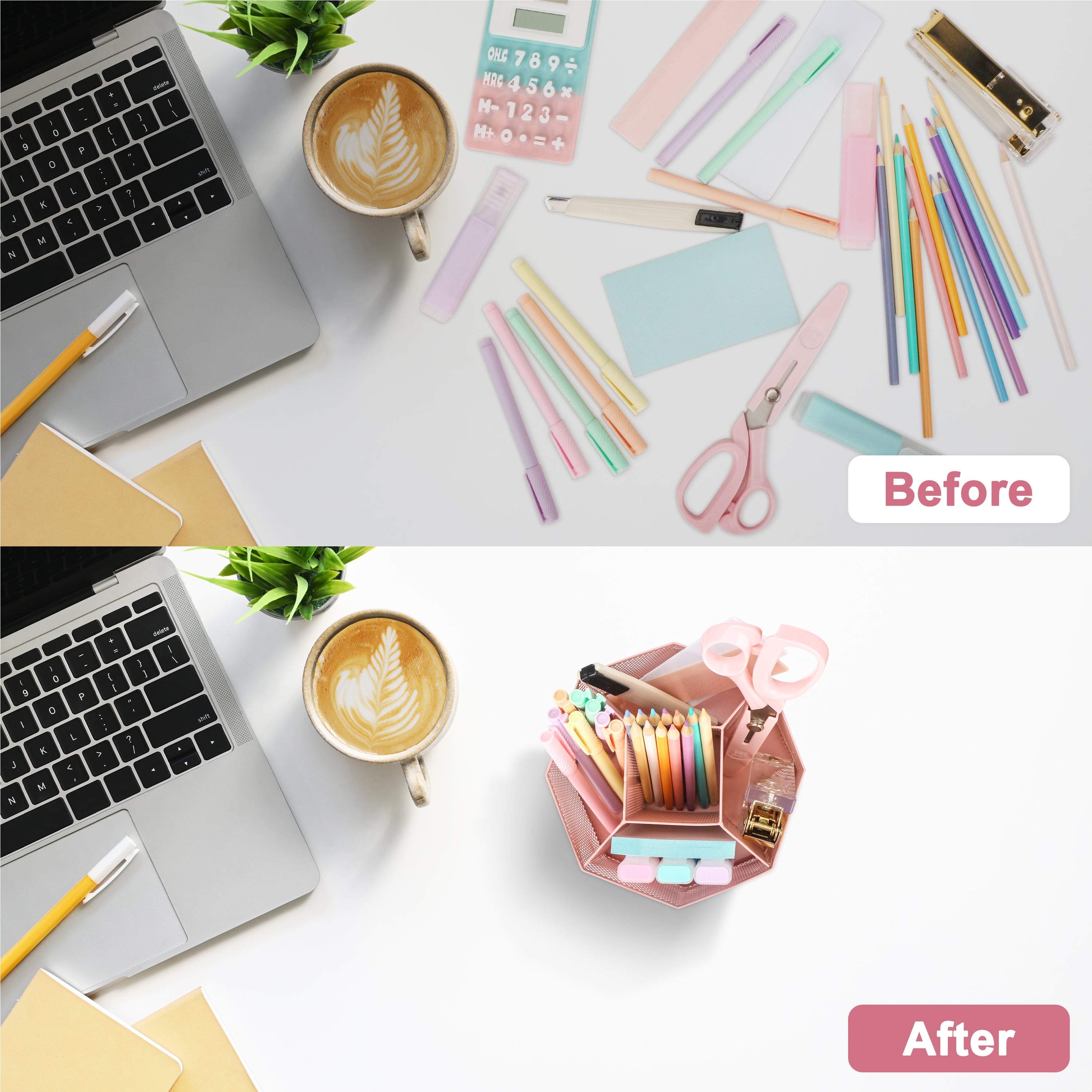 EXERZ Desk Organiser/Mesh Desk Tidy Caddy/Pencil Holder/Multifunctional 360 Rotating - Light Pink