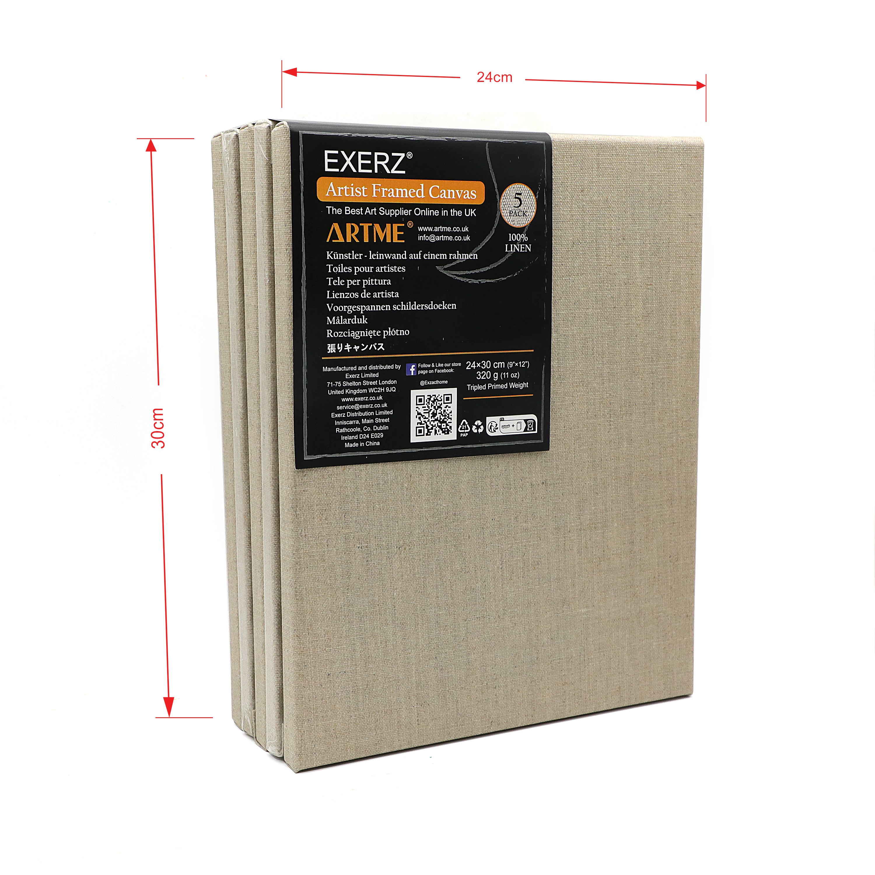 Exerz 24x30cm Linen Stretched Canvas 5pk 1.7cm 280GSM