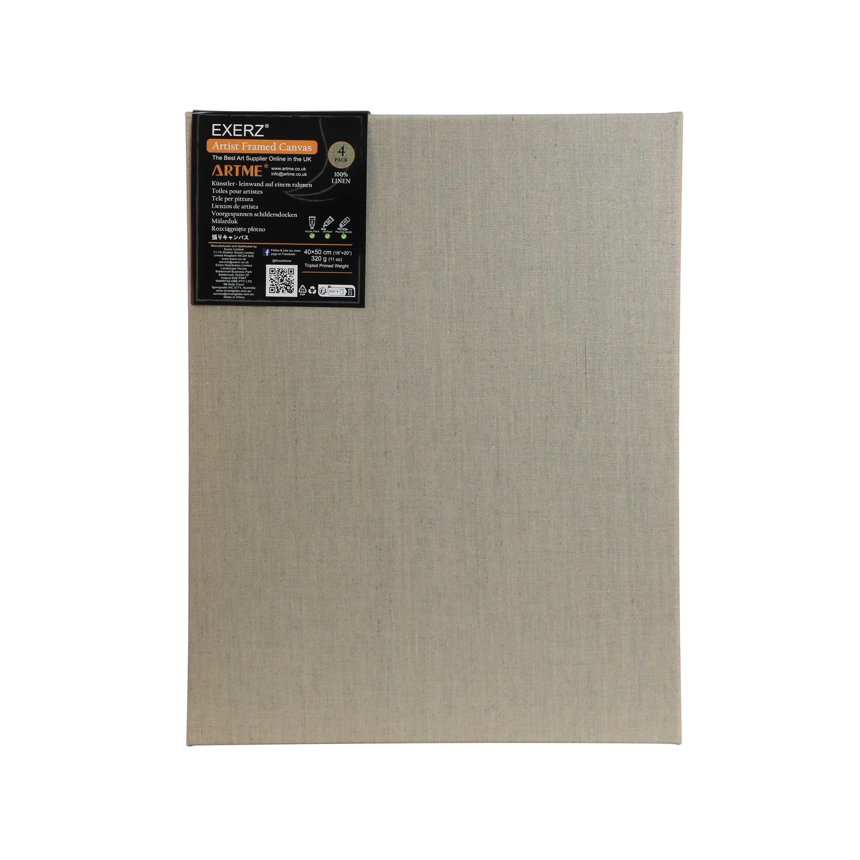 Exerz 40x50cm Linen Stretched Canvas 4pk 1.7cm 280GSM