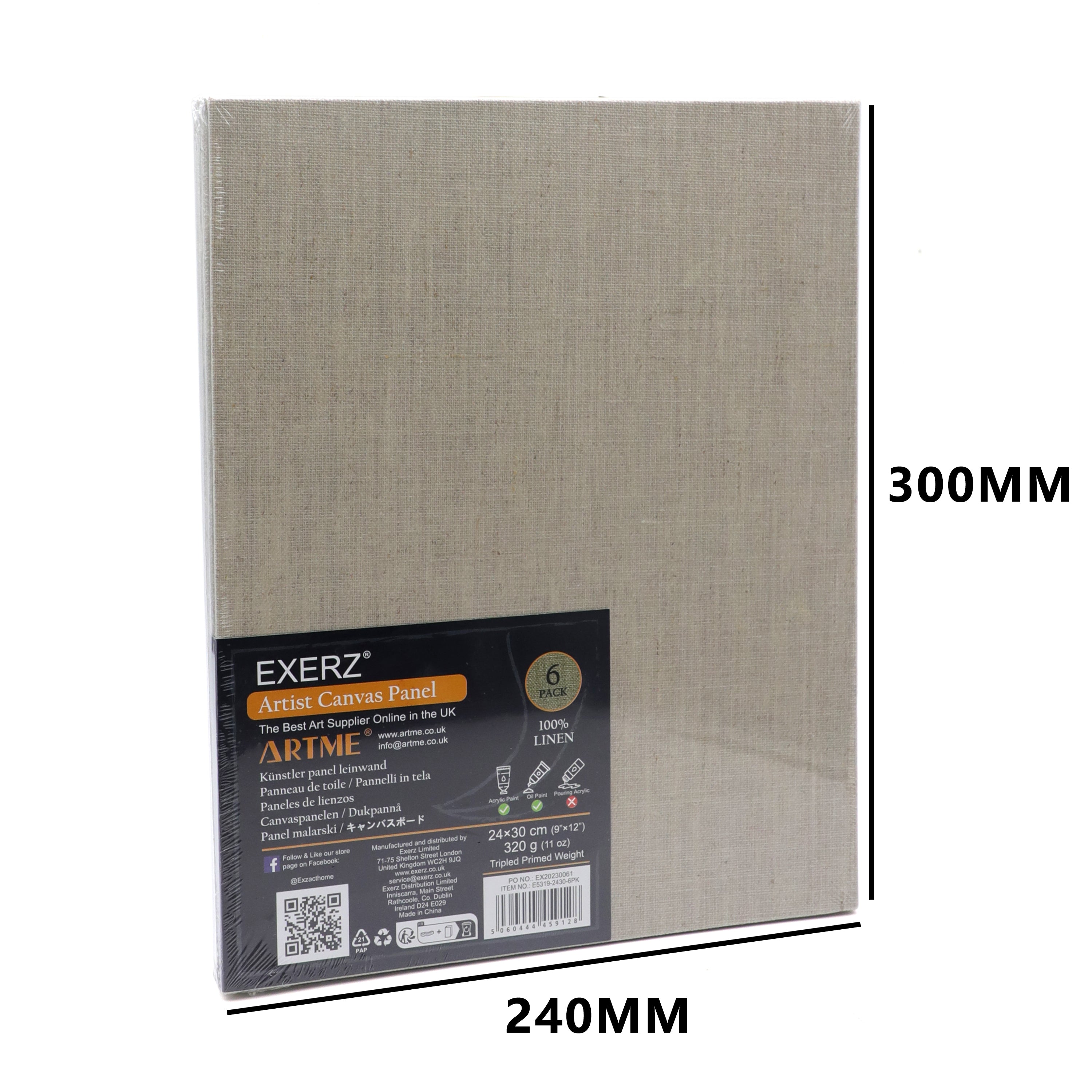 Exerz 24x30cm Linen Canvas Panels 3mm 6pcs - Canvas Board 280gsm