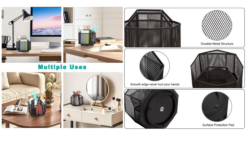 EXERZ Desk Organiser/Mesh Desk Tidy Caddy/Pencil Holder/Multifunctional 360 Rotating - Black