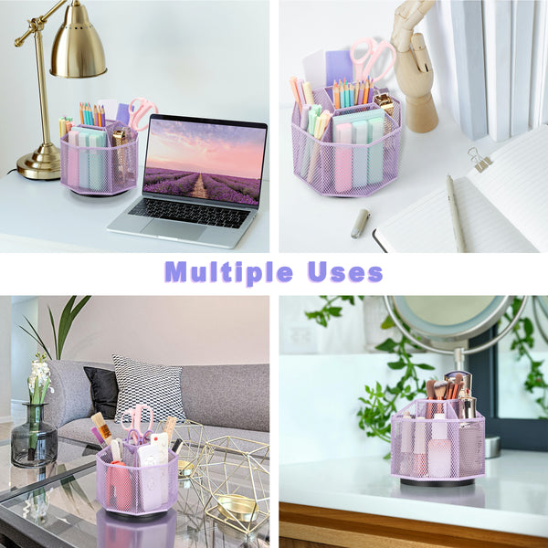 EXERZ Desk Organiser/Mesh Desk Tidy Caddy/Pencil Holder/Multifunctional 360 Rotating - Light Purple