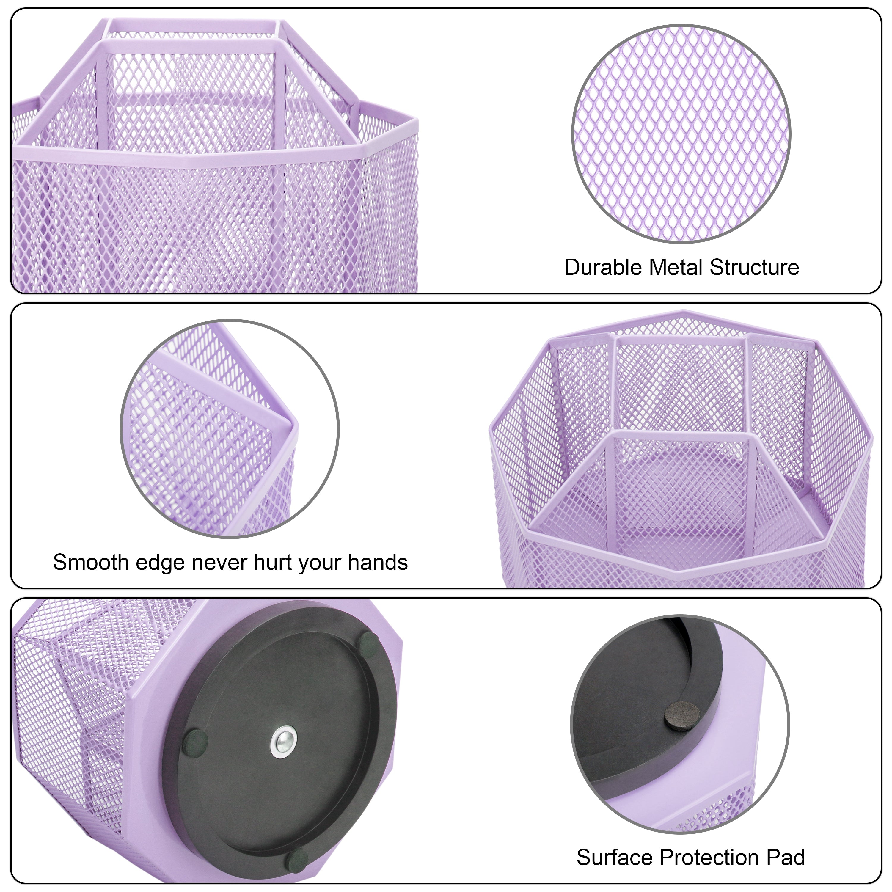 EXERZ Desk Organiser/Mesh Desk Tidy Caddy/Pencil Holder/Multifunctional 360 Rotating - Light Purple