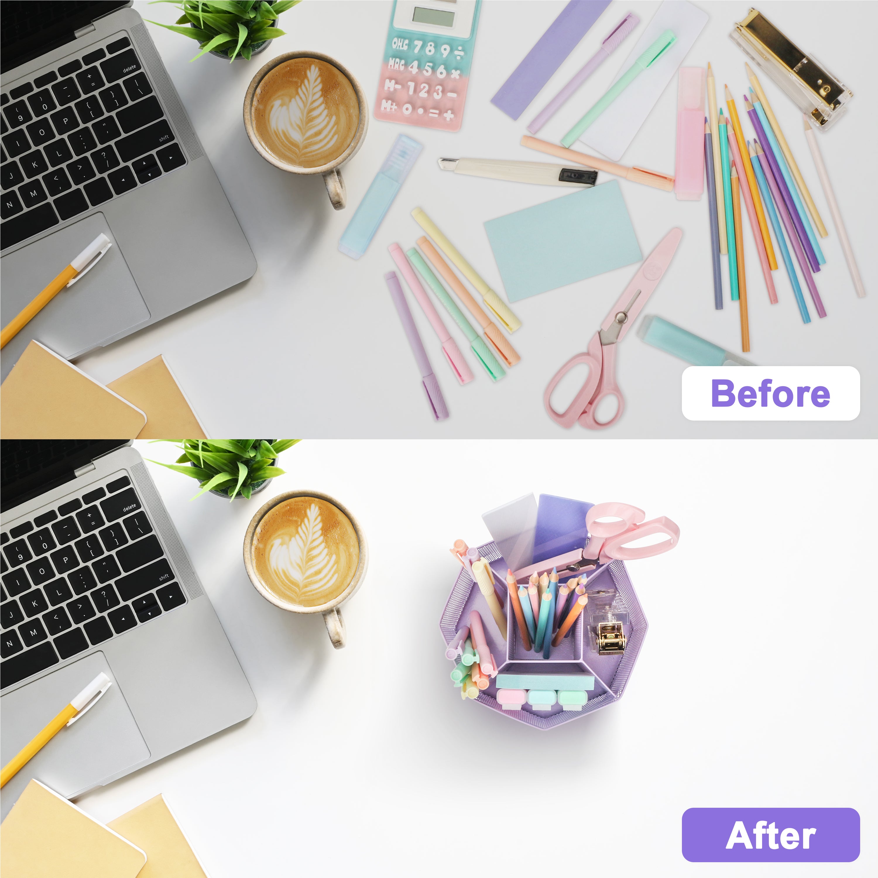 EXERZ Desk Organiser/Mesh Desk Tidy Caddy/Pencil Holder/Multifunctional 360 Rotating - Light Purple