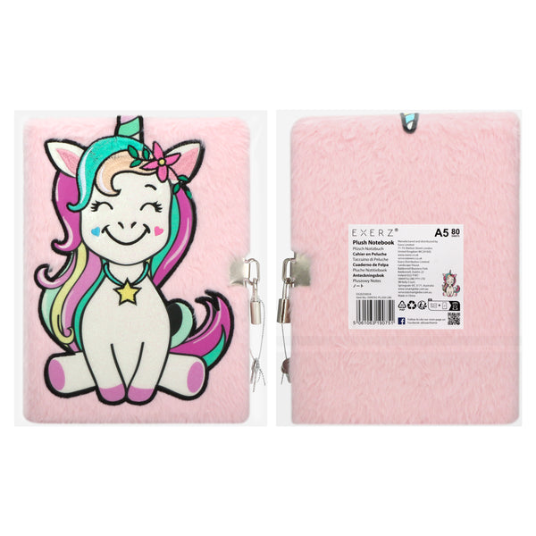 EXERZ A5 Fluffy Notebook with Padlock and Keys Unicorn