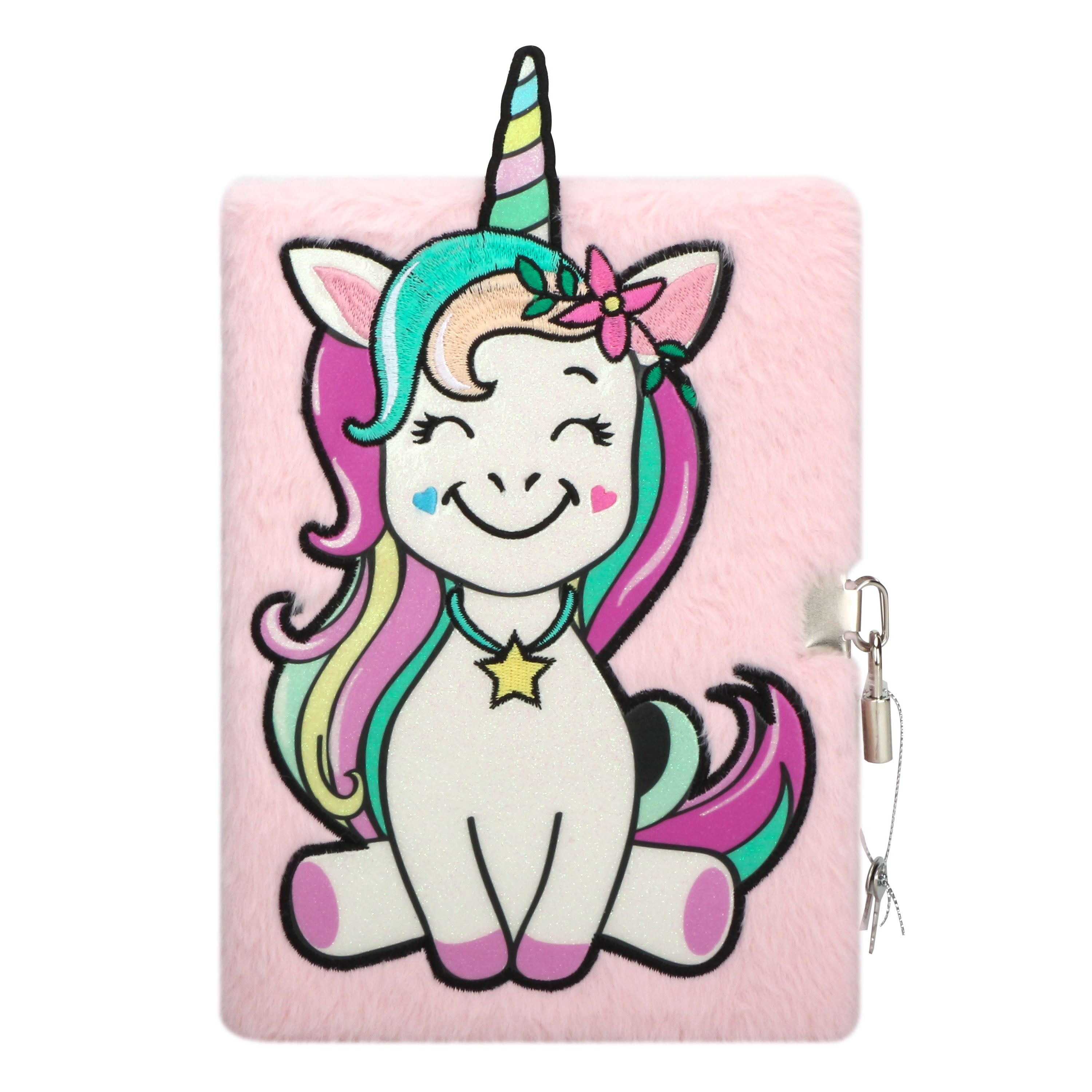 EXERZ A5 Fluffy Notebook with Padlock and Keys Unicorn