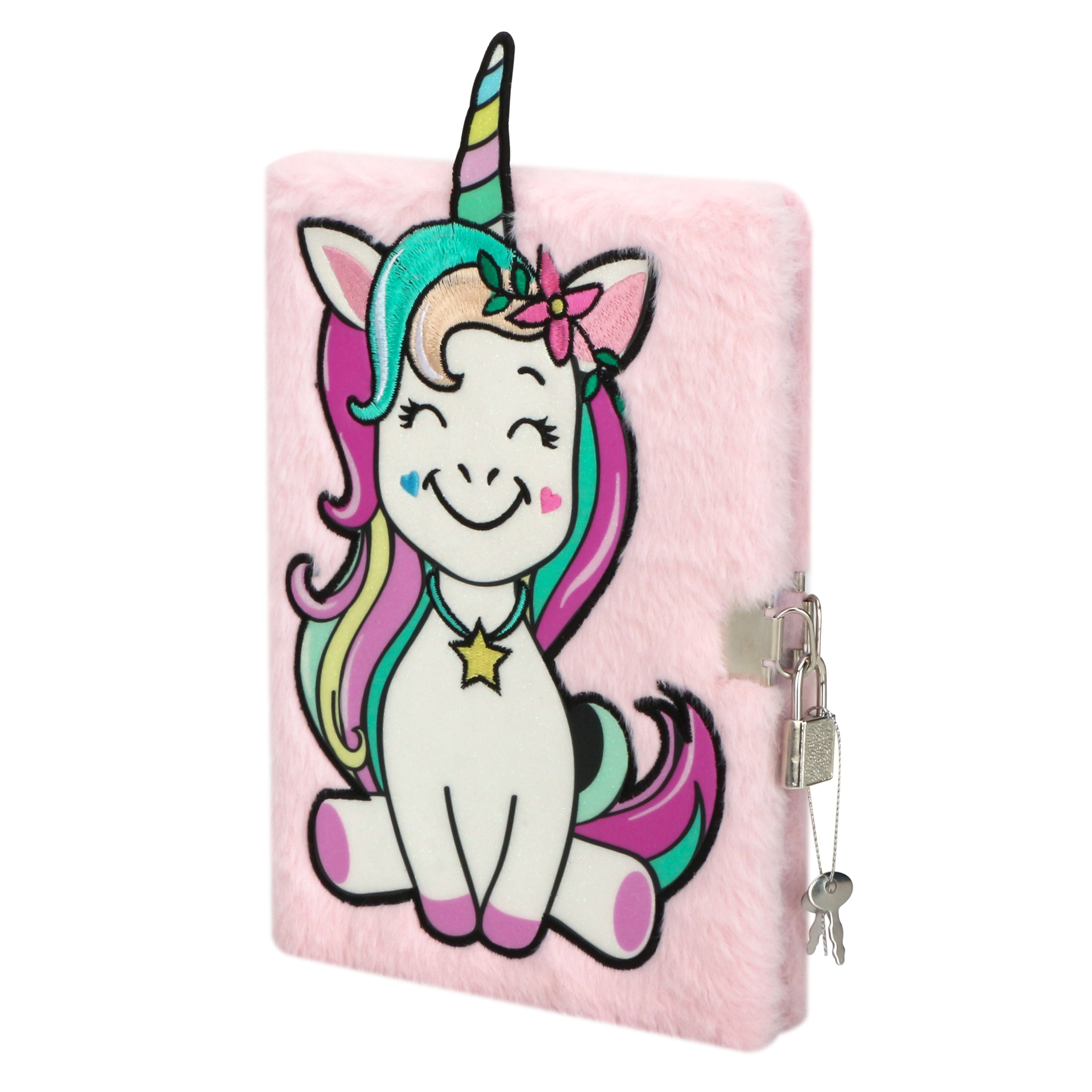 EXERZ A5 Fluffy Notebook with Padlock and Keys Unicorn
