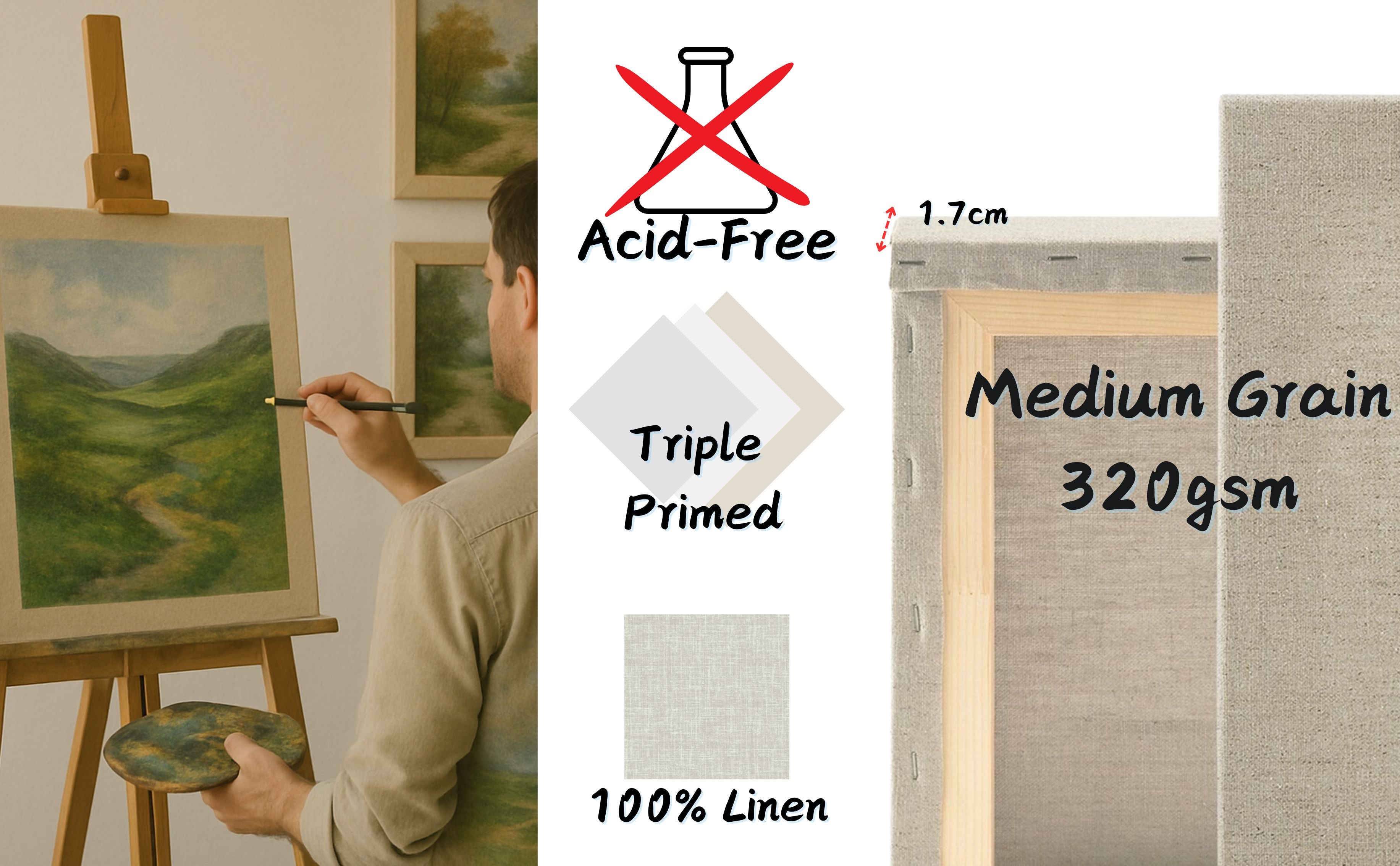 Exerz 40x50cm Linen Stretched Canvas 4pk 1.7cm 280GSM