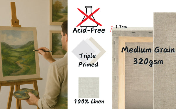 Exerz 40x50cm Linen Stretched Canvas 4pk 1.7cm 280GSM