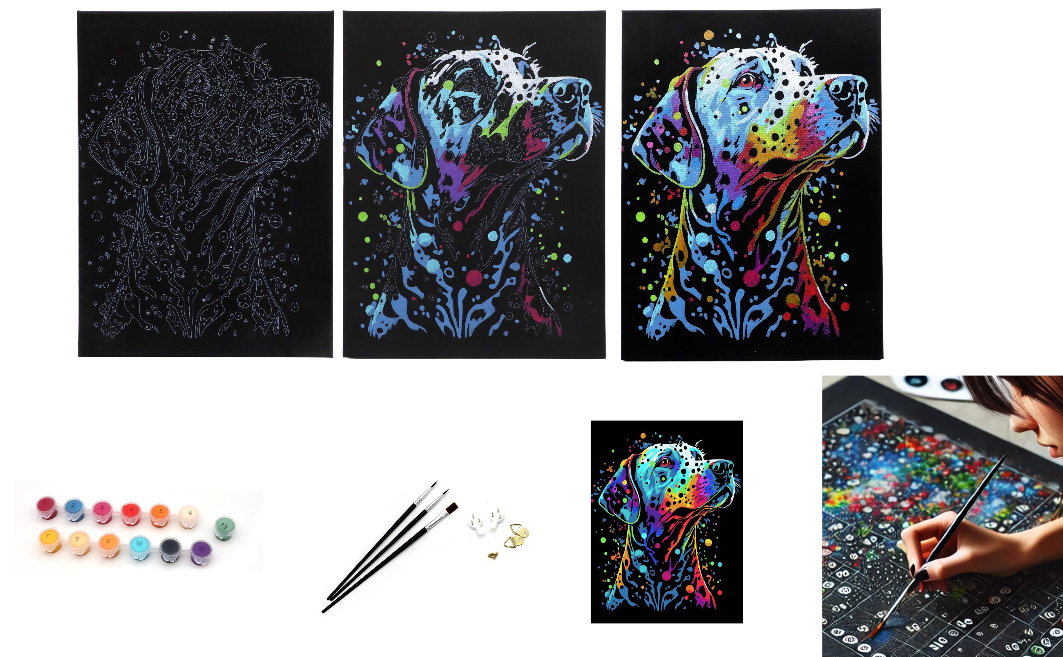 EXERZ Painting by Numbers Kit,30x40cm Canvas with Acrylic Pigment, Brushes and Accessories (Dog)