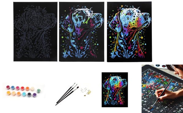 EXERZ Painting by Numbers Kit,30x40cm Canvas with Acrylic Pigment, Brushes and Accessories (Dog)