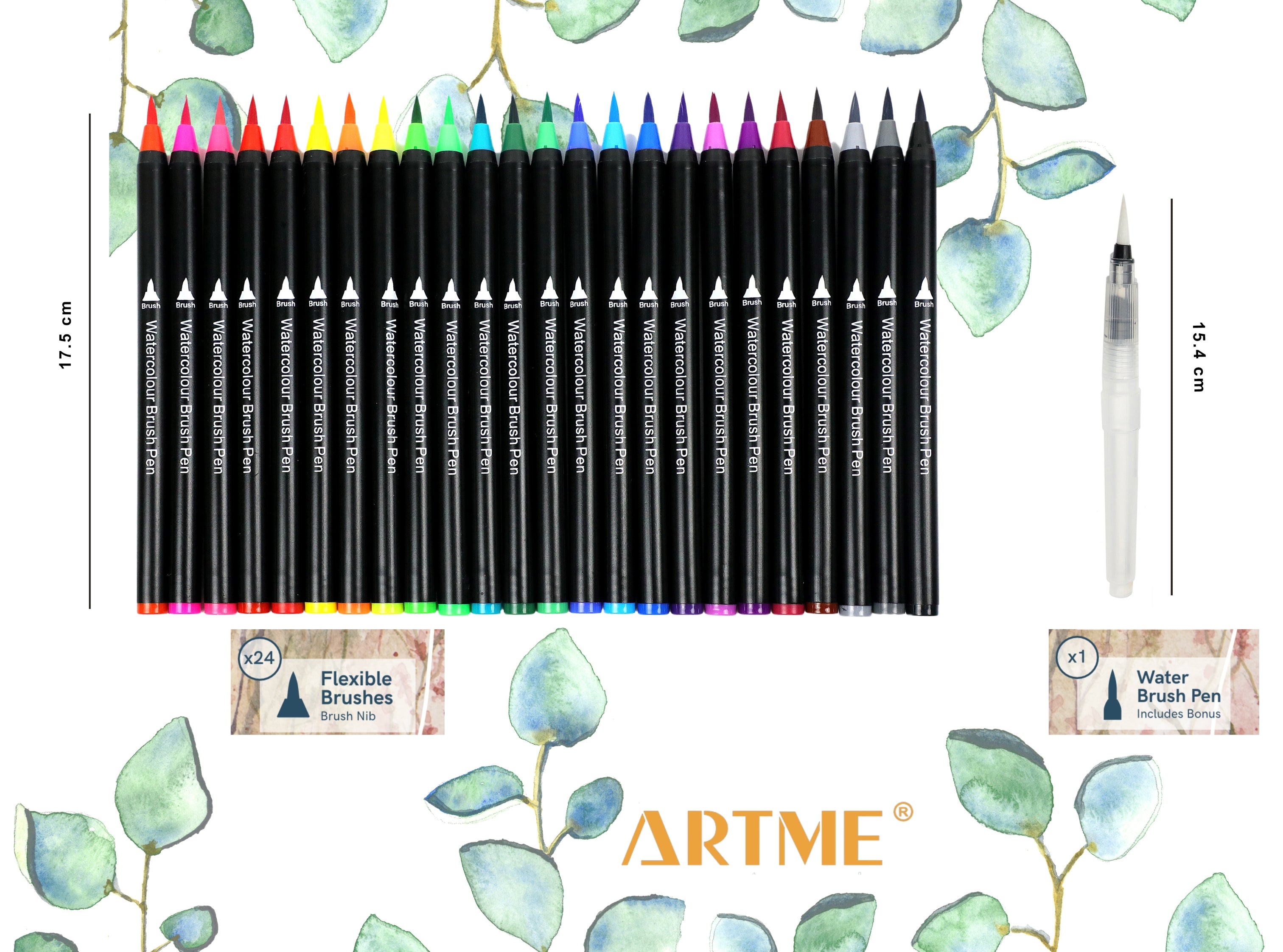 ARTME Watercolour Brush Pens 24 Colours + 1 Water Brush