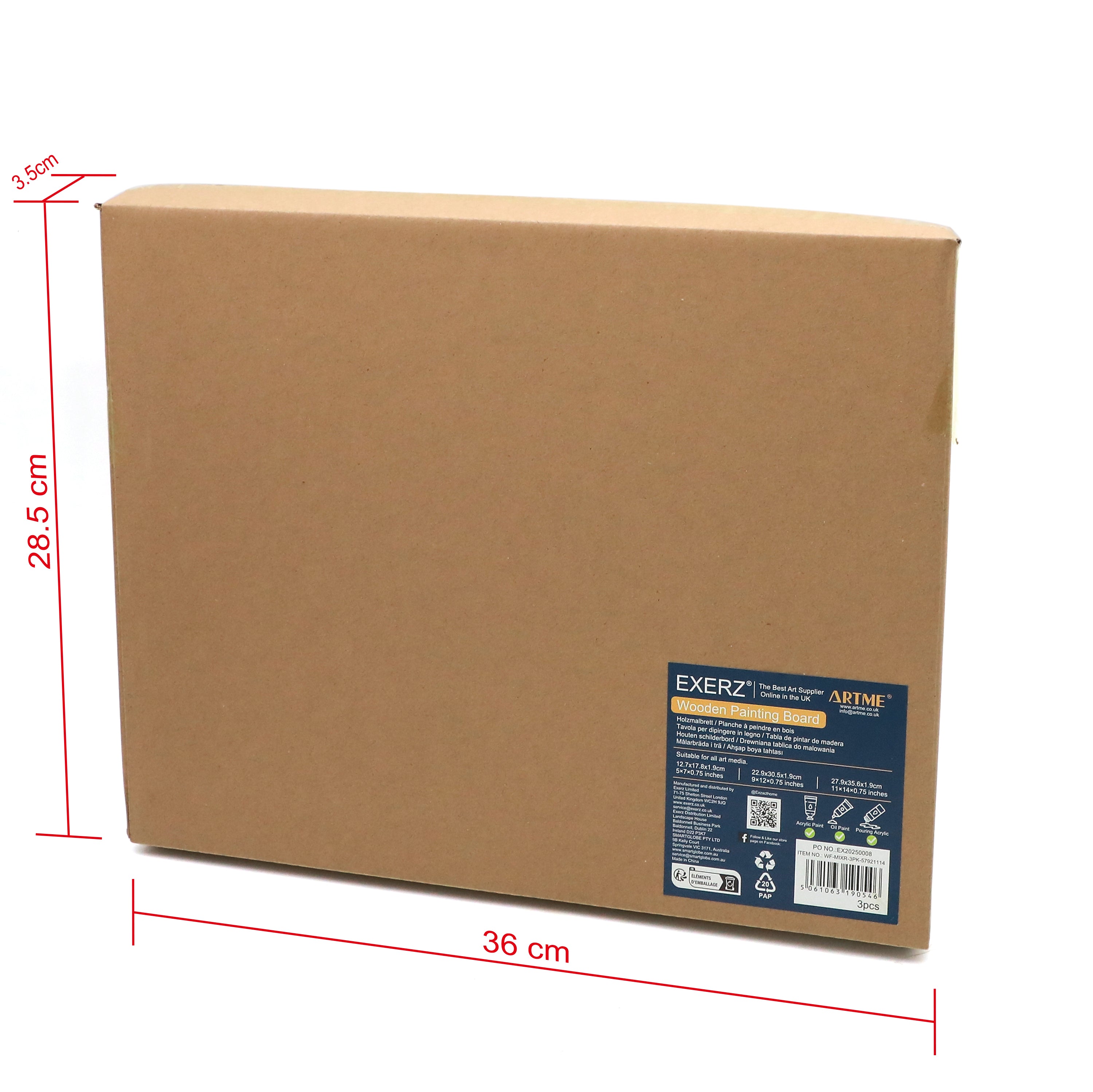 EXERZ Wooden Paint Boards 3pk (15.24 x 15.24cm, 25.4 x 25.4cm, 30.48 x 30.48cm) – Square Mixed Wooden Panels for Acrylic, Oil & Mixed Media Painting - for Artists, Kids & DIY Projects