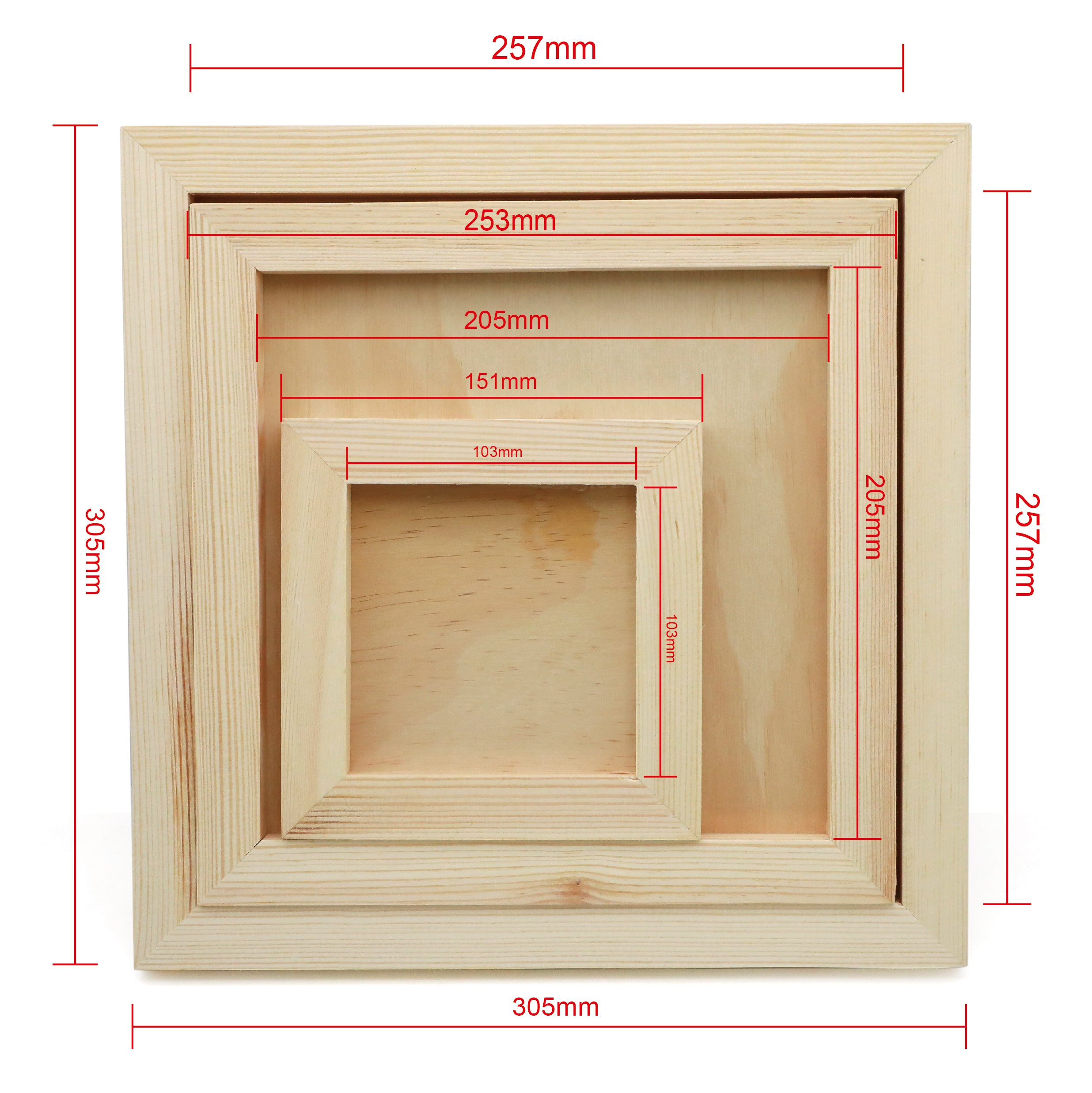 EXERZ Wooden Paint Boards 3pk (15.24 x 15.24cm, 25.4 x 25.4cm, 30.48 x 30.48cm) – Square Mixed Wooden Panels for Acrylic, Oil & Mixed Media Painting - for Artists, Kids & DIY Projects