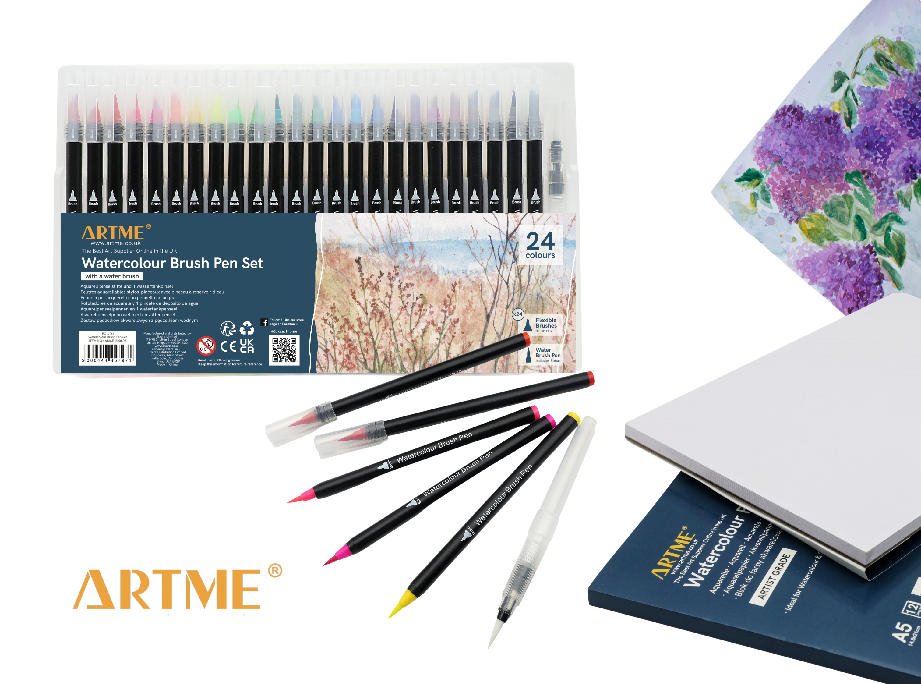ARTME Watercolour Brush Pens 24 Colours + 1 Water Brush