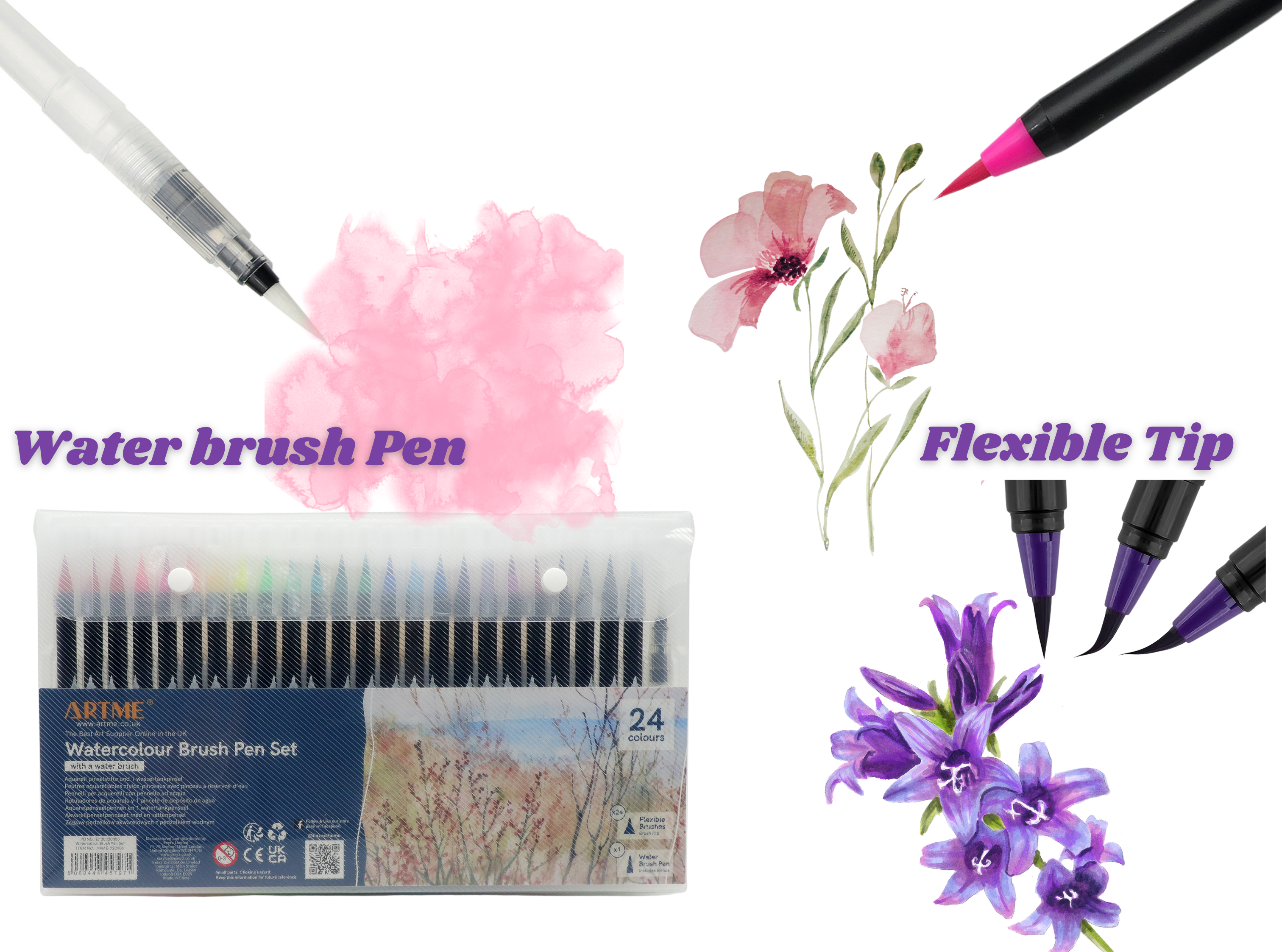 ARTME Watercolour Brush Pens 24 Colours + 1 Water Brush