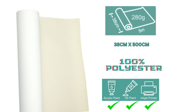 EXERZ Canvas Roll 38cm x 5M Polyester 280gsm - Acrylic Painting and Inkjet Printing (Polyester)