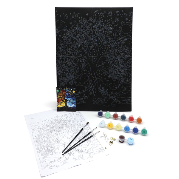EXERZ Painting by Numbers Kit,30x40cm Canvas with Acrylic Pigment, Brushes and Accessories (Tree)