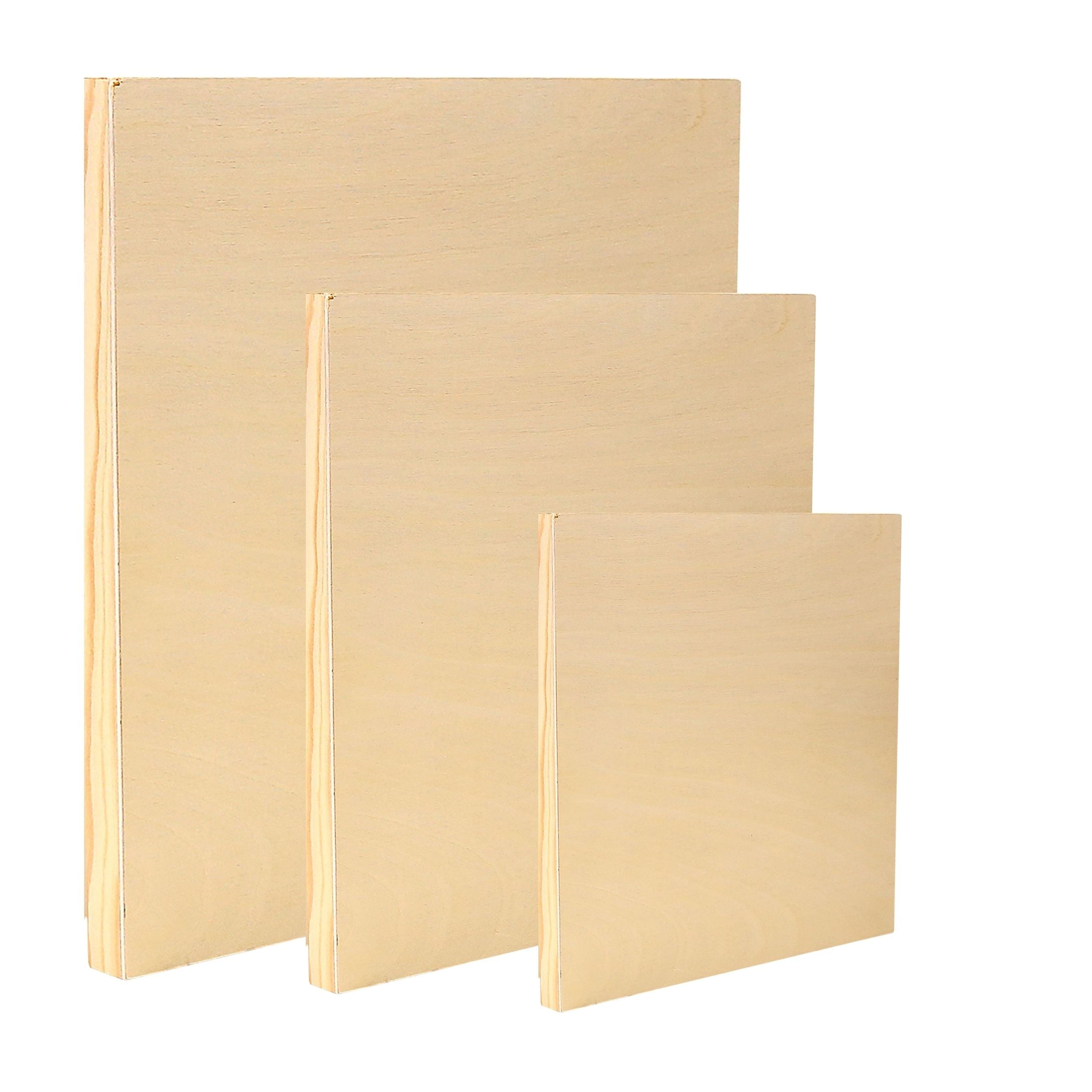 EXERZ Wooden Paint Boards 3pk (15.24 x 15.24cm, 25.4 x 25.4cm, 30.48 x 30.48cm) – Square Mixed Wooden Panels for Acrylic, Oil & Mixed Media Painting - for Artists, Kids & DIY Projects