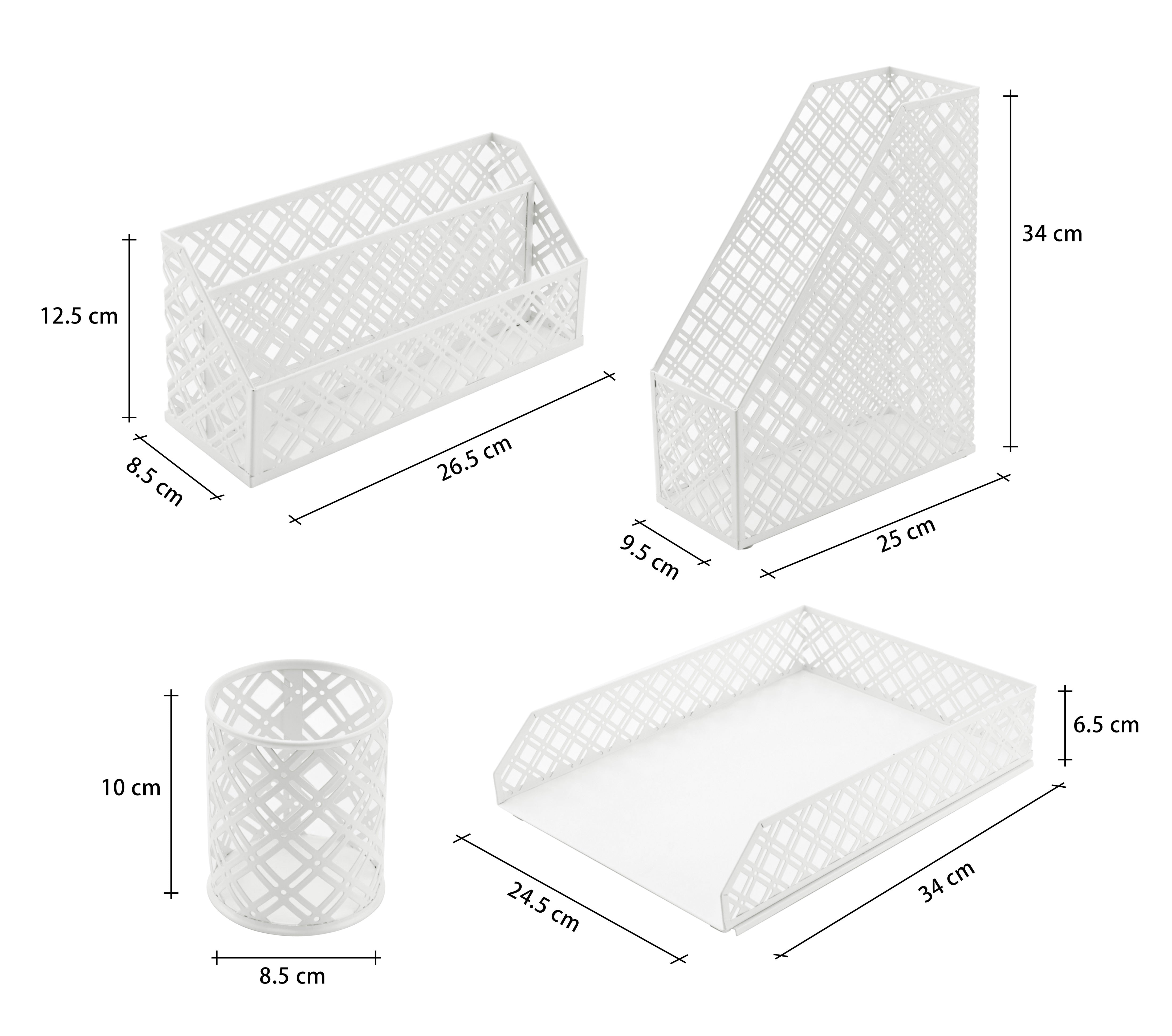 Exerz Desk Organiser 4 Pieces Office Set- Desktop Metal Mesh Filing - White