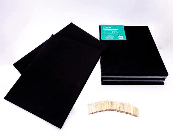 Exerz 30x40cm Black Canvas A3 1.7cm Stretched Artist Canvas - 280GSM 100% Cotton - 5PK